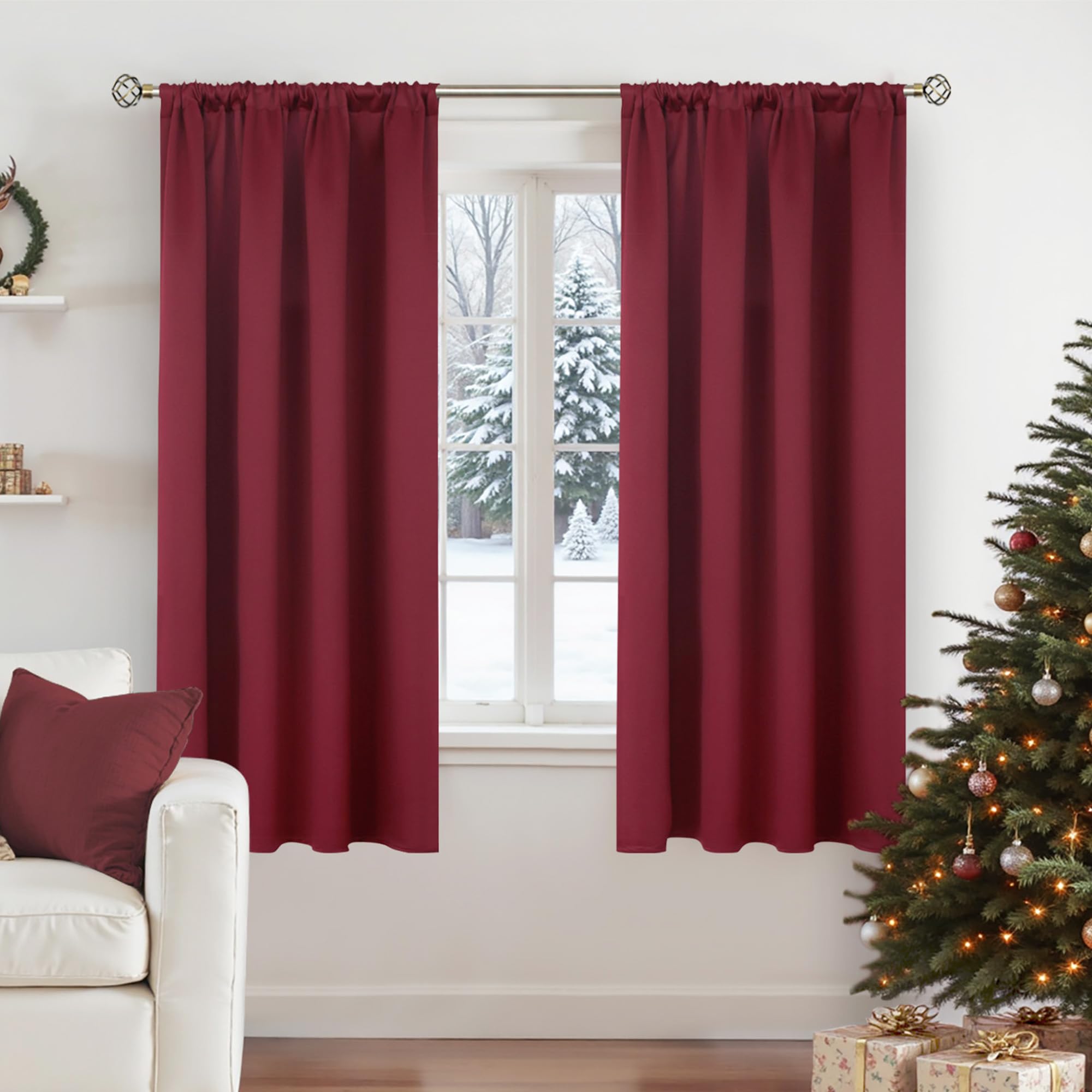 BGment Burgundy Blackout Curtains 63 Inch Length for Bedroom - Rod Pocket Thermal Insulated Drapes Room Darkening Christmas Decor for Living Room Windows, 42 x 63 Inch, 2 Panels โ image 1