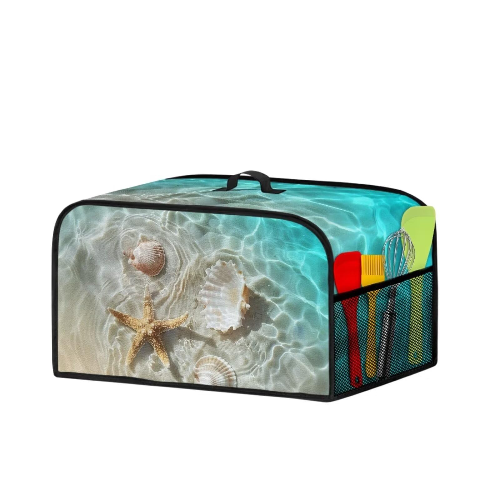 Funda protectora de caracola de estrella de mar de playa para olla de cocción lenta, ovalada, universal, para 6-8 cuartos de galón, ovalada, lavable, antimanchas, antiestática, decoración de 2