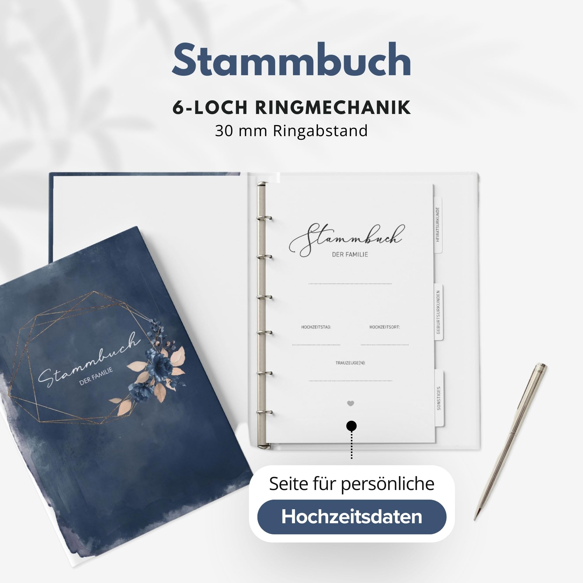 Stammbuch zur Hochzeit Standesamt - Stammbuch der Familie - Familienstammbuch inkl. Einleger - Watercolor Breeze Blau - 16x21 cm