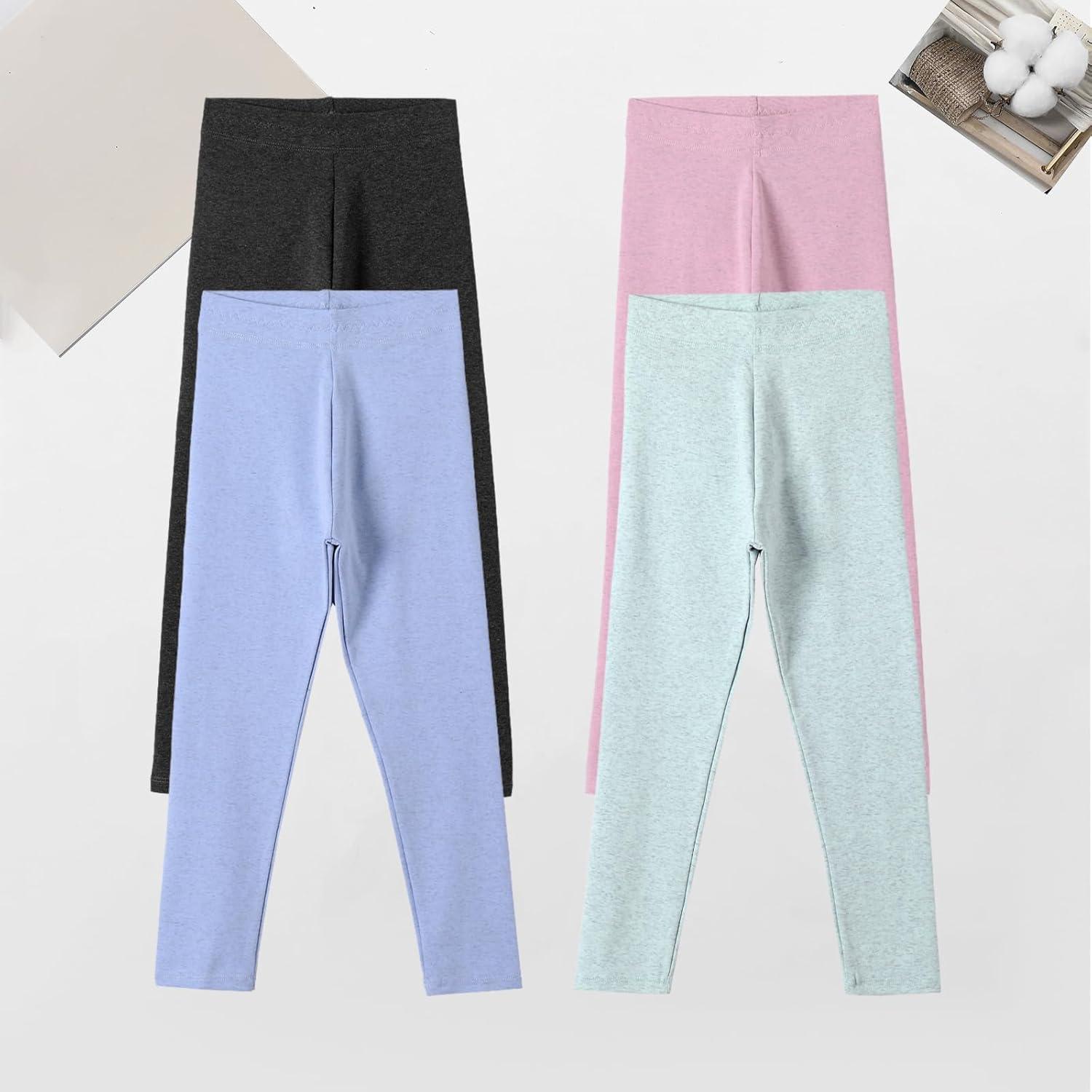 4 Pack Girls Cotton Leggings Stretchy Yoga Pants Kids Soft Full Length Solid Leggings - Image 7