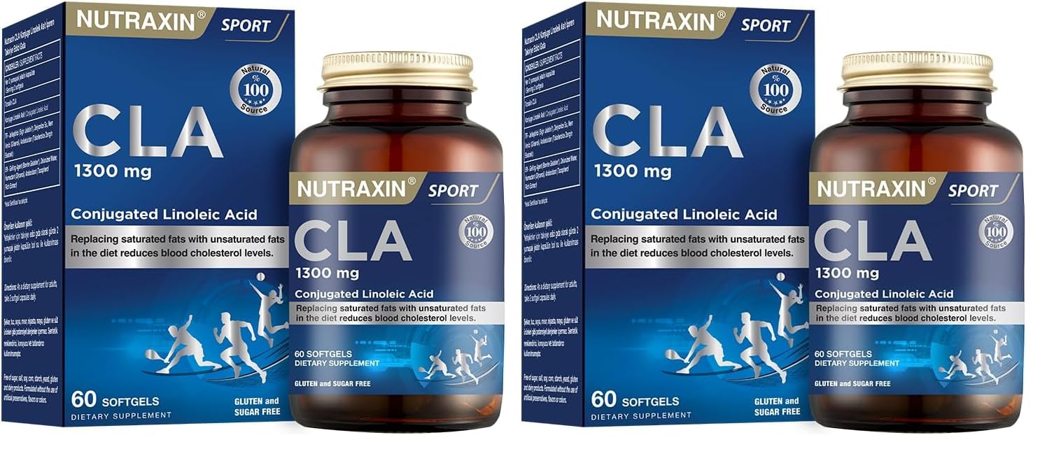 Nutraxin Tonalin CLA 1300 mg | Konjuge Linoleik Asit | Yağ Yakımını Destekler | Kas Kütlesi Koruyucu | 60 Yumuşak Kapsül (2 paketi)