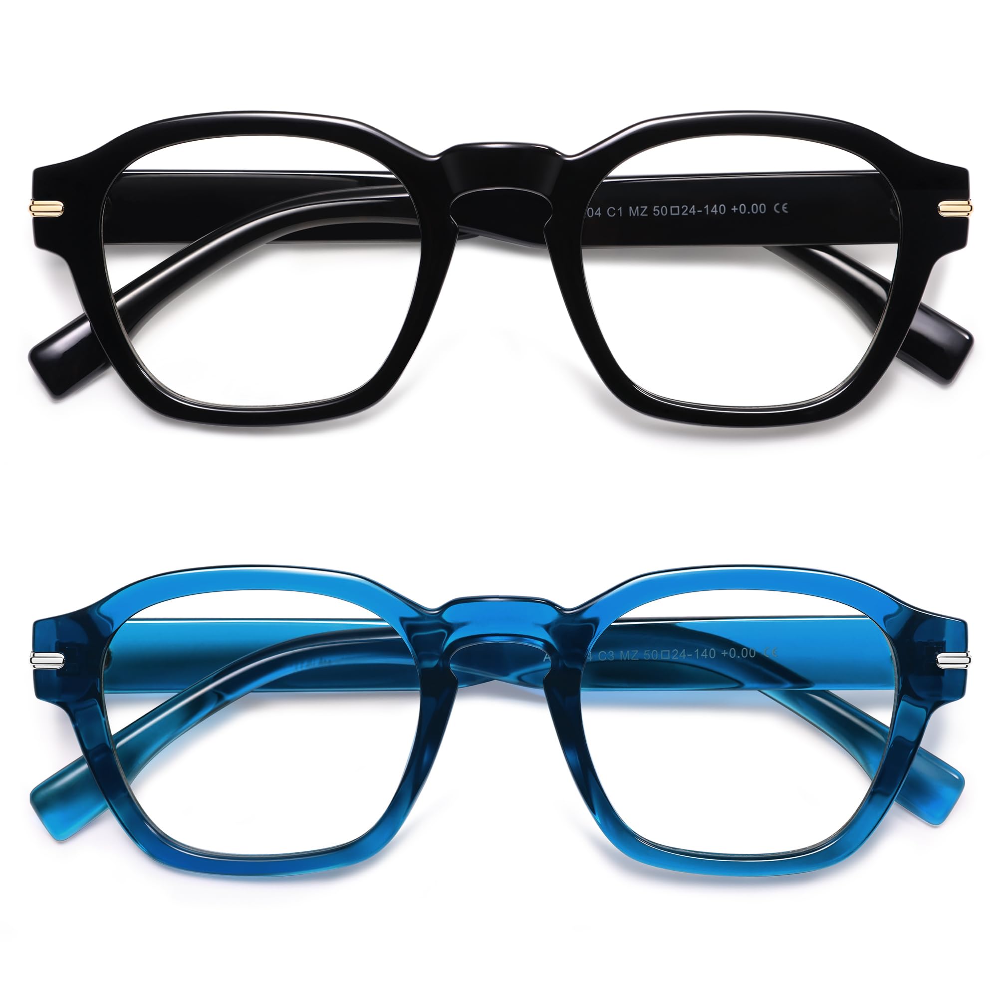 AMOMOMA 2 Pack Retro Square Reading Glasses for Women Men,Blue Light Computer Reader Frame AM6204