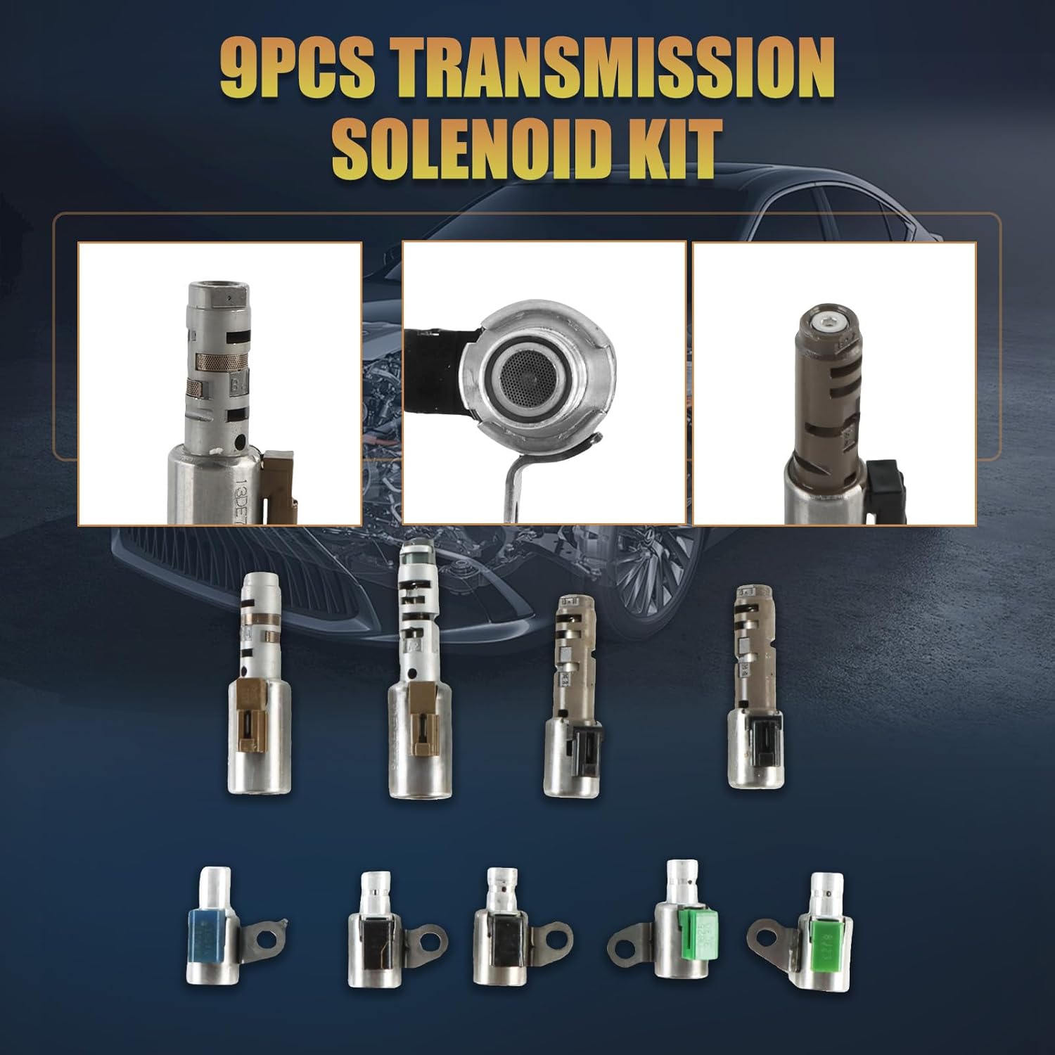 A760E Transmission Shift Solenoid Kit 9Pcs Fit for Lexus Tundra IS350 LS430 GS350 GX460 RC300 RC350 4Runner Tacoma Sequola Replace OE A760 A761E A960E AB60E AB60F