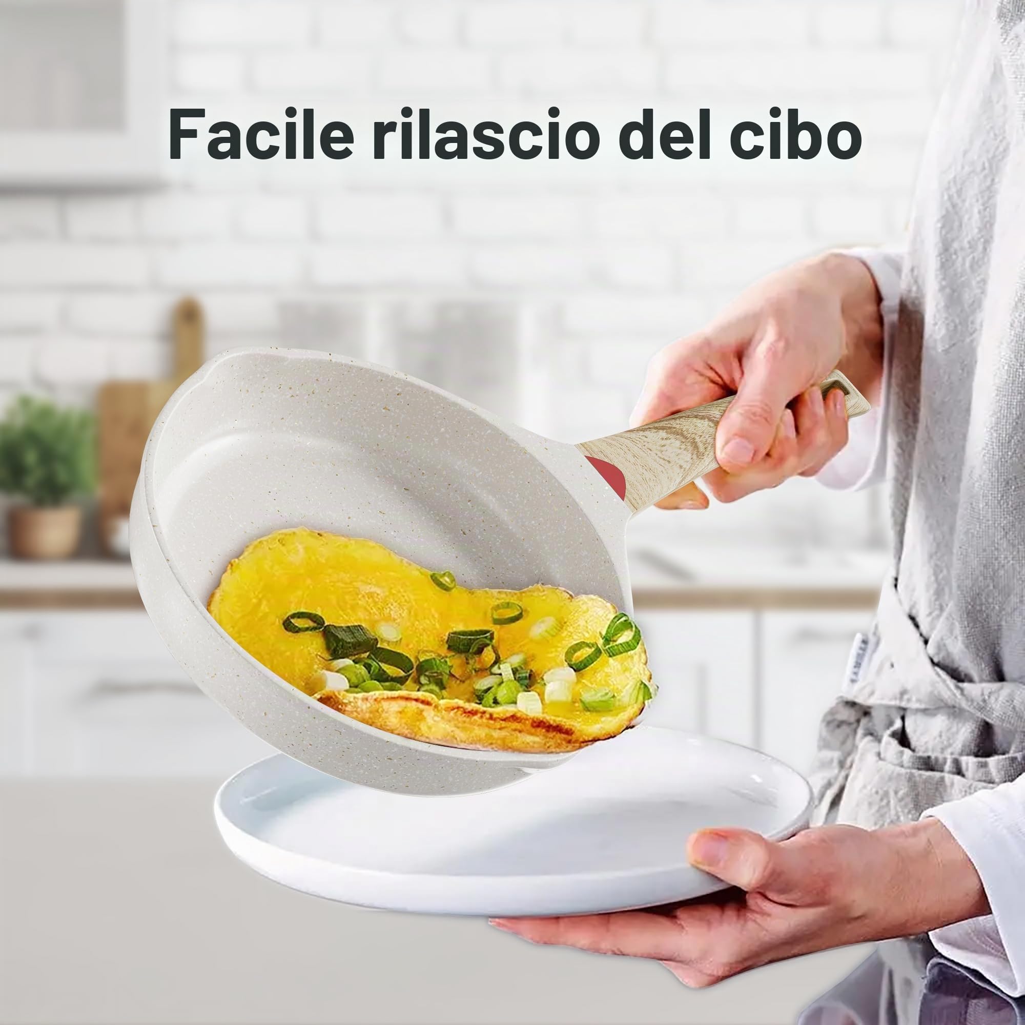 RIOVARM Induzione Set di padelle Antiaderente Padelle universali 20 cm 24 cm 28 cm Granito Padella per omelette senza PFOA Marmo Set di pentole con manico resistente al calore Adatto a vari fornelli