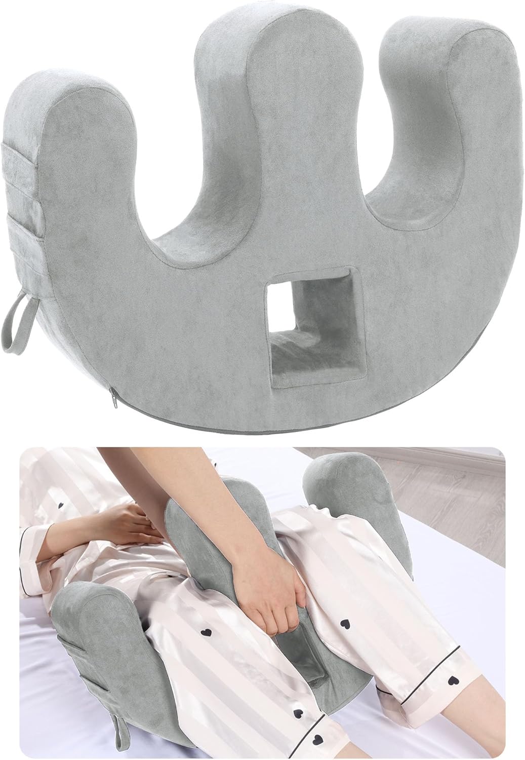 MABOZOO Patient Turning Device with Handle Hole, U-Shaped Velvet Turning Pillow Bedridden Nursing Pillow, Helping The Elderly Turn Over Pillow for The Elderly, Paralyzed, Disabled (Gray)