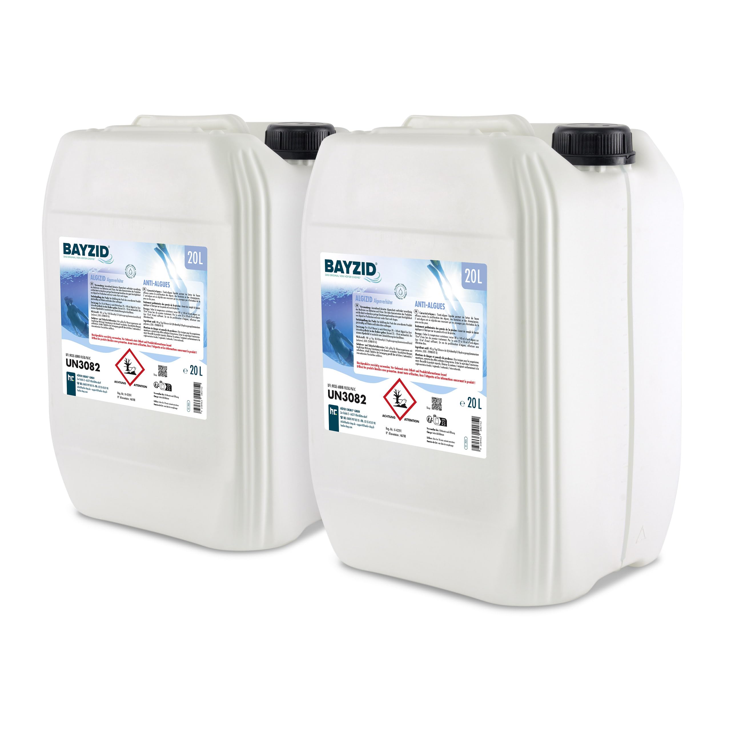 Höfer Chemie 2 x 20 L (40 litres) Algicide Anti Algue pour Piscine | Anti-Algues Non Moussant - Double Action Curative et Préventive - Efficace contre Bactéries et Champignons