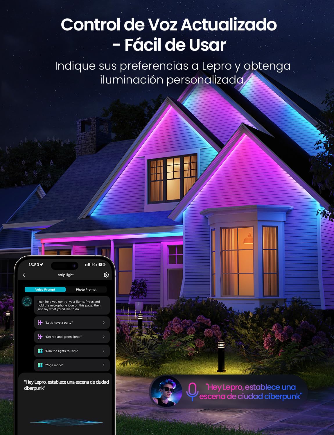 Lepro SW1 AI Tira LED 5M, Luces LED WiFi Exterior, RGB+CCT Control de App, Control Segmentado Inteligente, Music Sync, Funciona con Alexa y Google Assistant, Diseñador de Iluminación AI Personalizado