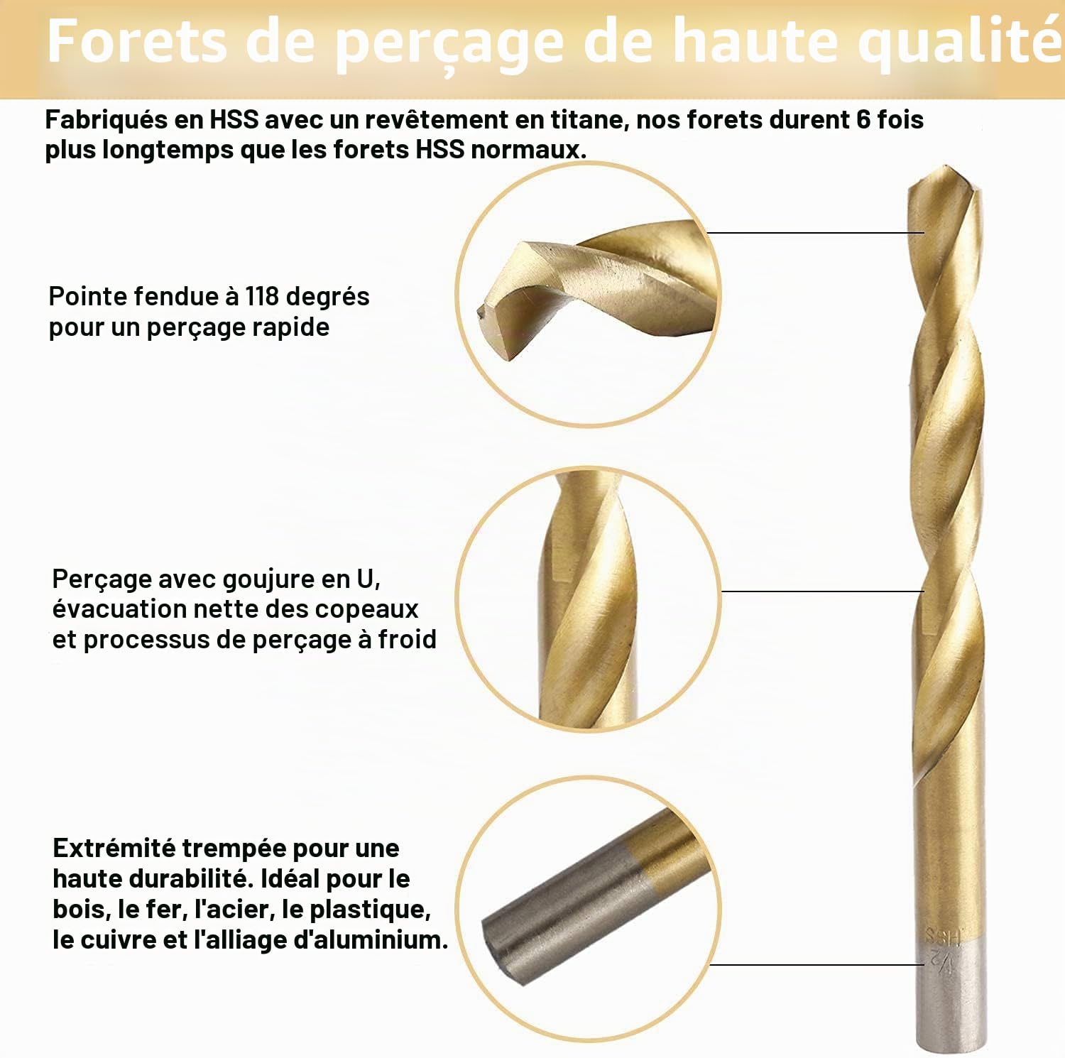 Ensemble de forets en métal 230 pièces, Ø1-13mm, forets hélicoïdaux titane revêtus DIN338, assortiment de forets en acier HSS aiguisés, forets hélicoïdaux pour bois, boîte de forets