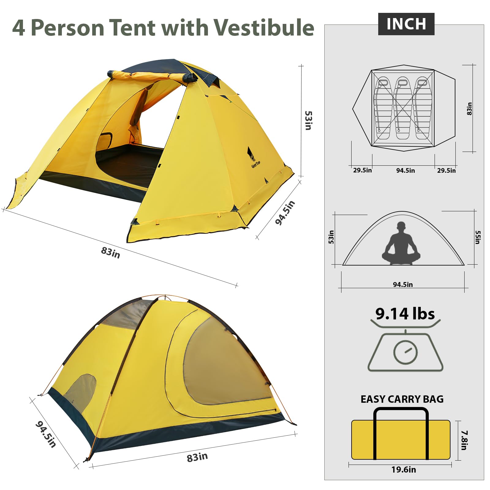 geertop zelt 2 personen 4 Campingzelt Großes Familienzelt 4-Season Large Family wasserdichte Leichte Backpacking Zelt für Camping Wandern Reisen Klettern PAW Patrol this freestanding tent is Color:CC04 GEERTOP Khaki 4-Season Backpacking