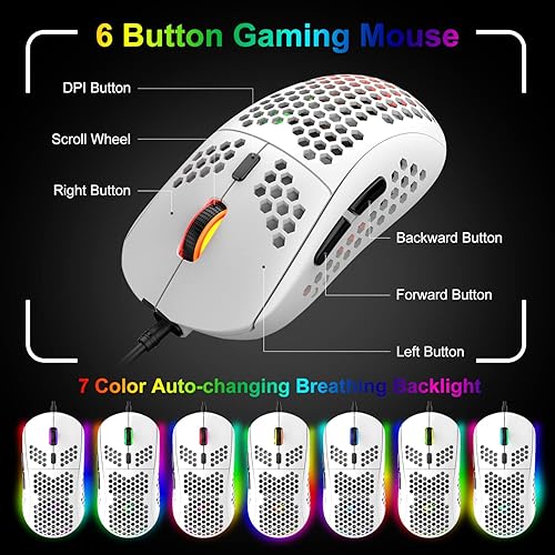 Miniatura 6 de Combo de teclado y mouse para juegos XINMENG de 60% pequeño mini con retroiluminación RGB mecánica, sensación mecánica y mouse óptico de panal RGB