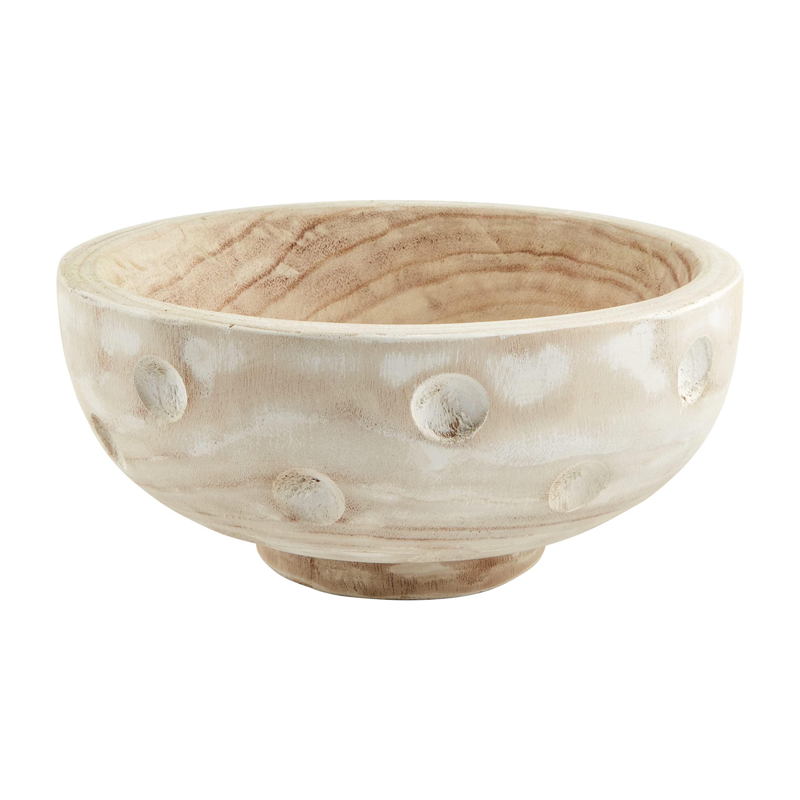 Cuenco de madera grande Mud Pie marrón con puntos decorativo para salón