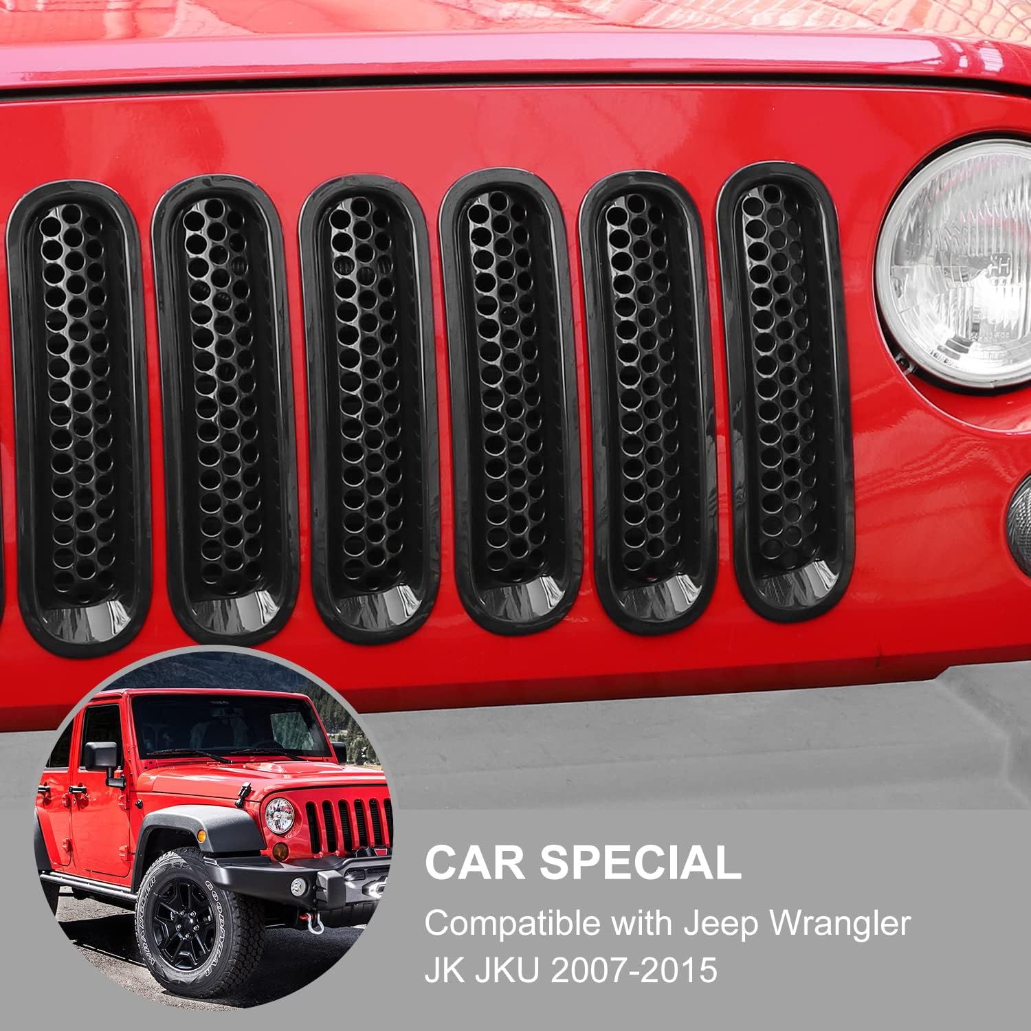 JeCar Clip-on Mesh Grill Inserts Fit for Jeep Wrangler JK & Unlimited 2007-2017 Grill Cover Trim (Black)