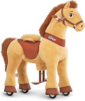 PonyCycle Essential Model E Rocking Pony Toy with Brake Ride-on Horse for Toddler (Light Brown/Size 4 for Age 4-7) Pony Scooter Outdoor Indoor Toys for Boys Girls - E436