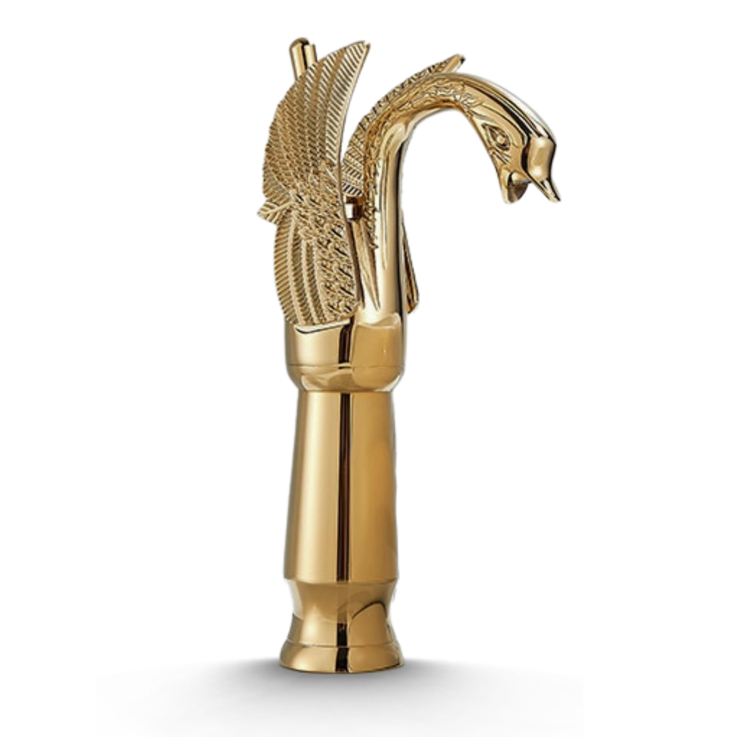 Ari Grifo de lavabo SWAN para lavabo, cuerpo de latón, válvula de cerámica, aireador integrado, montaje de un solo orificio, diseño cisne (dorado, alto)