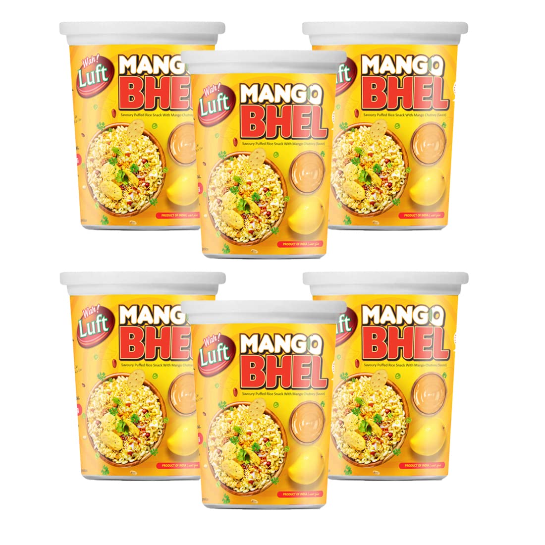 Wah Luft Instant and Delicious Ready to Eat Mango Bhel Puri Cup, Namkeen, Snacks, Ready to Eat, Chutney Inside, Chaat Special- 100g (Pack of 6)