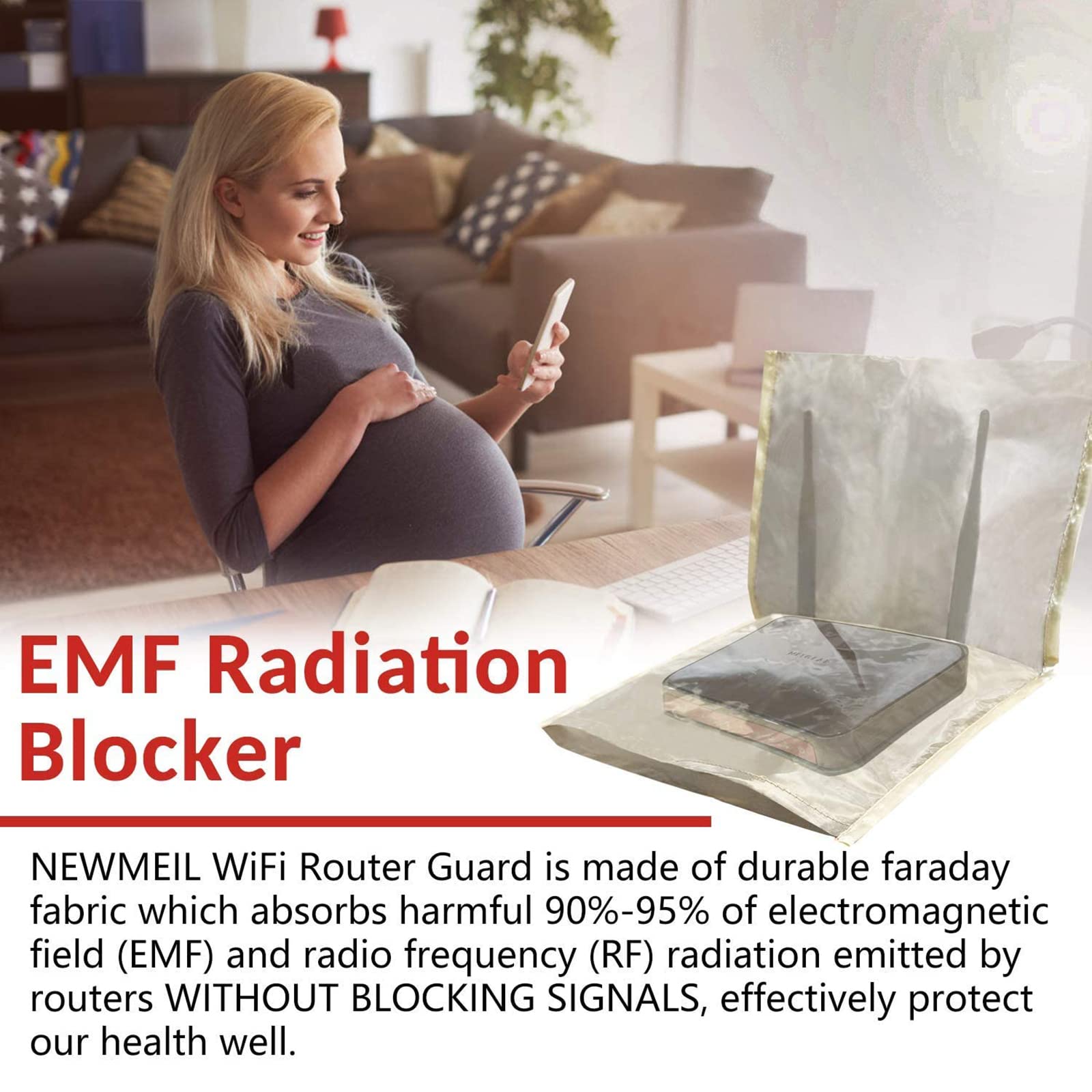 Schermatura EMF Copertura Router WiFi, Blocco RF Protezione Radiazioni - Tessuto 100% Fibra D'Argento, 13.7 * 15.7 in
