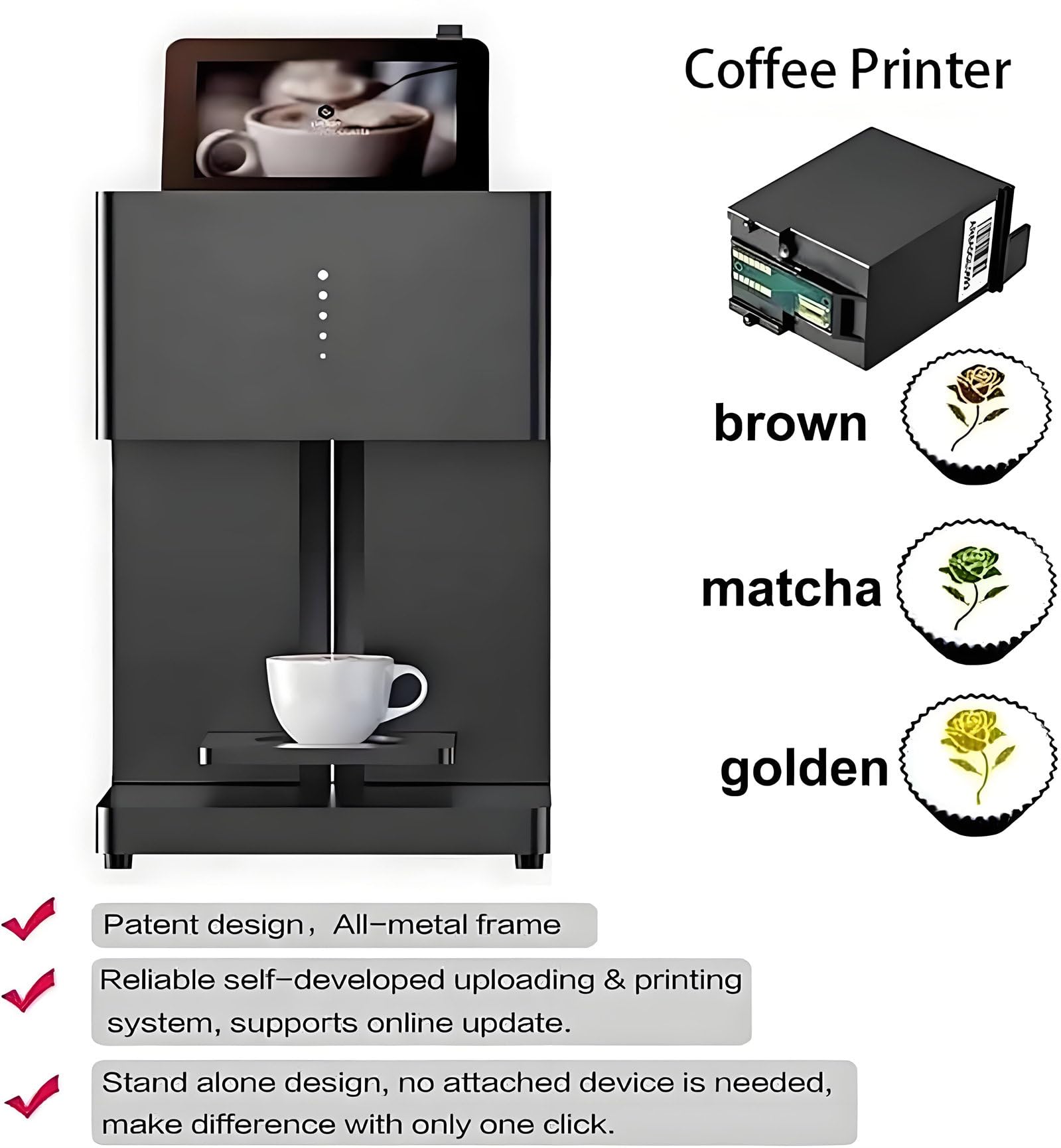 Drukarka Do Kawy Latte Art 3D - Drukarka Do Kawy Z Wi-Fi I Ekranem Dotykowym, Skanowanie Kodów Qr, Drukowanie Spersonalizowanych Zdjęć, Ciasta, Desery, Piwo, Ciastka, Chleb White