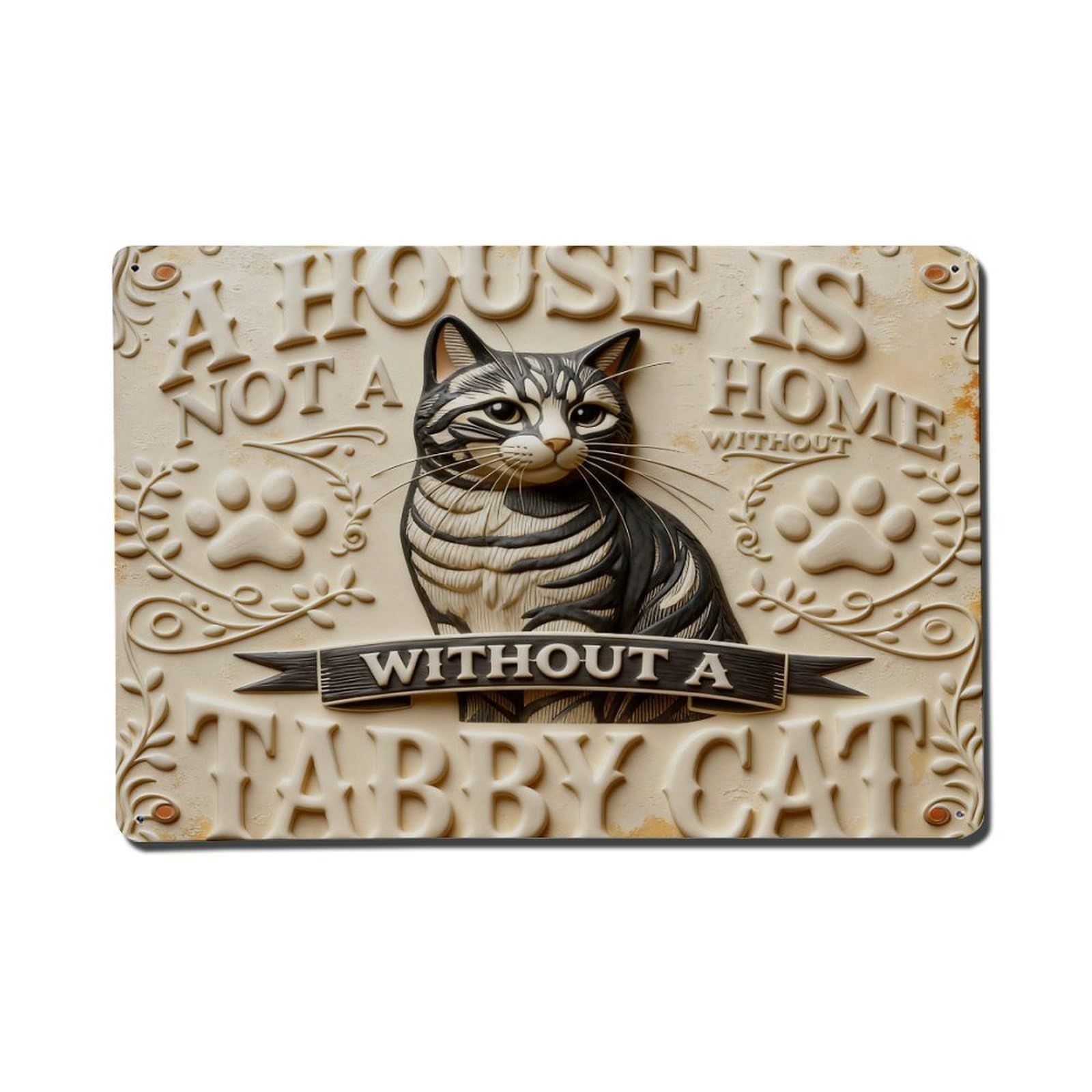 Cat Paw Print Floral Pattern Text Metal Tin Sign Plaque