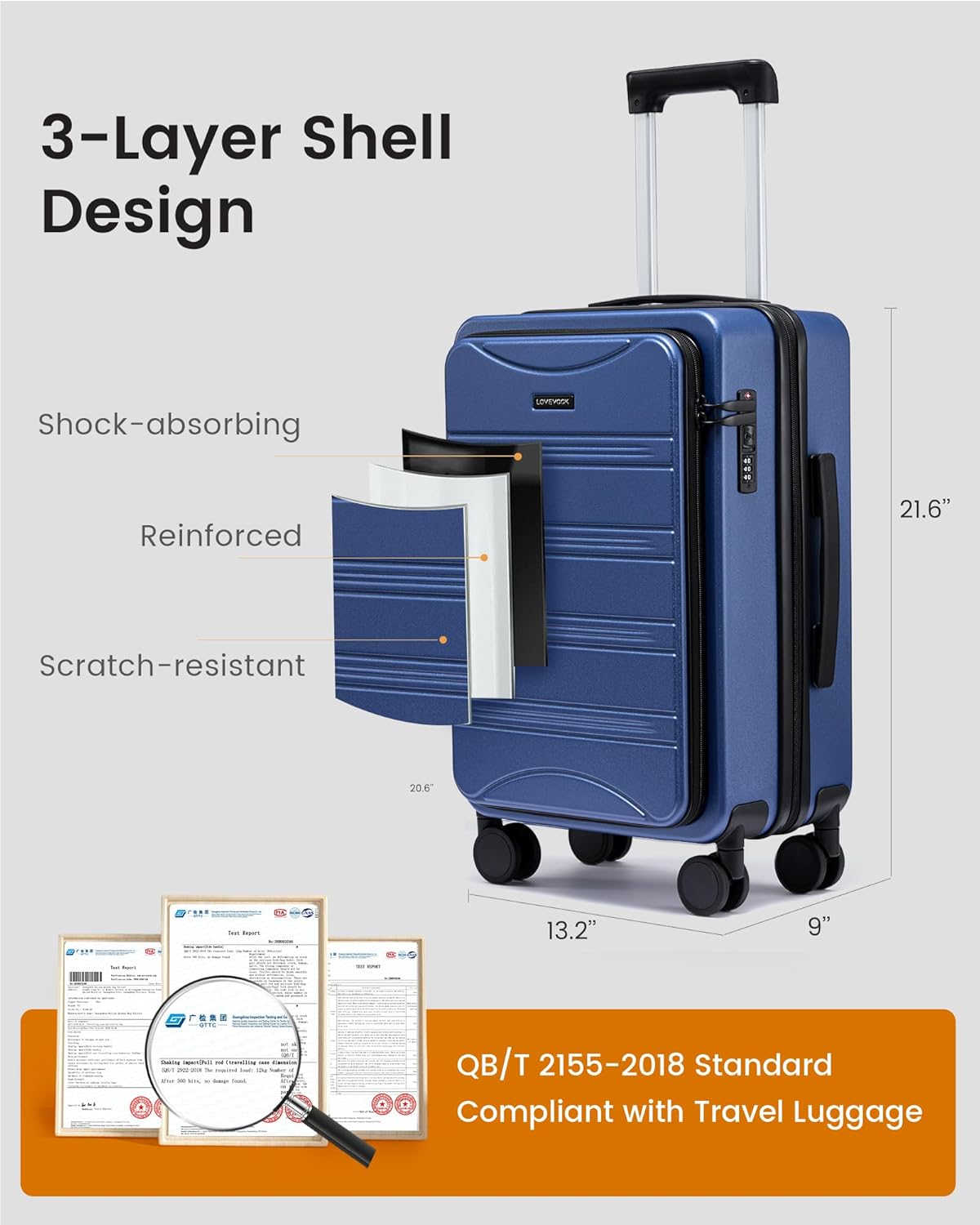 LOVEVOOK Carry On Luggage Airline Approved,20 Inch Expandable Hard Shell Suitcase with Spinner Wheels,Small Rolling Carry-on Suitcases with TSA Lock & Cup Holder