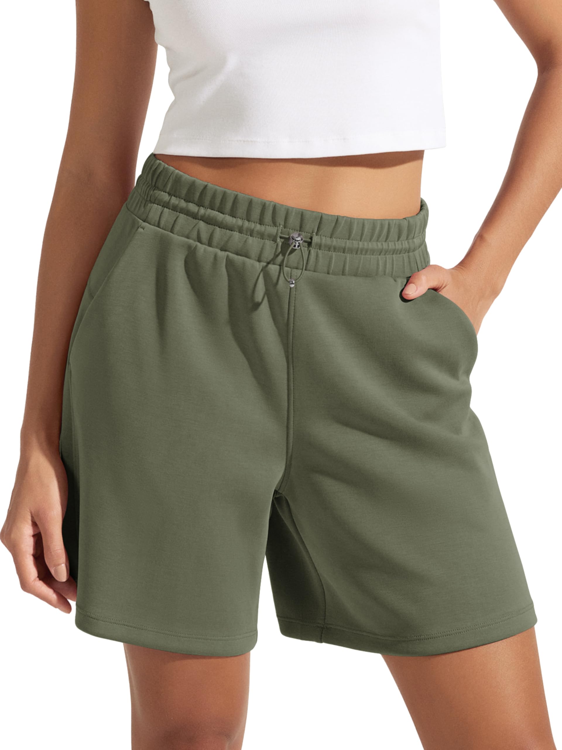 ODODOS Modal Soft Relaxed Shorts for Women Adjustable Shockcord High Waist Casual Shorts with Pockets - 4" / 6" Inseam