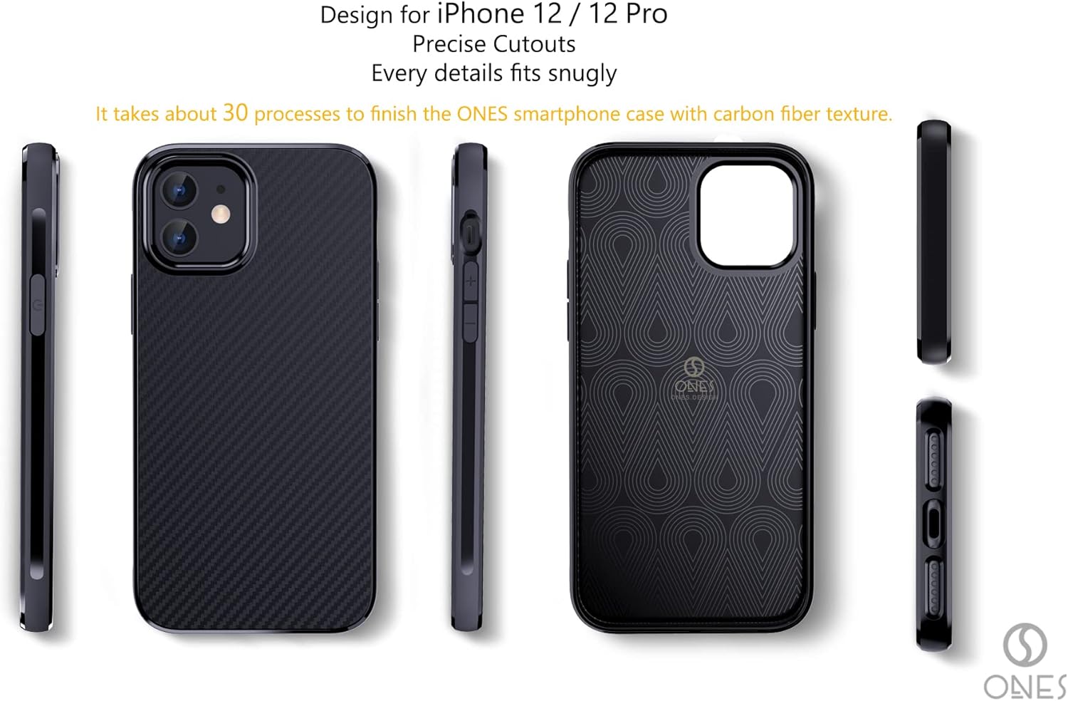 ONES Thin Case for iPhone 12/12 Pro,Carbon Fiber Pattern Cover Shockproof Protective Phone Case with Minimalist Design and Scratch Resistant Fingerprint Prevention Black - Image 9