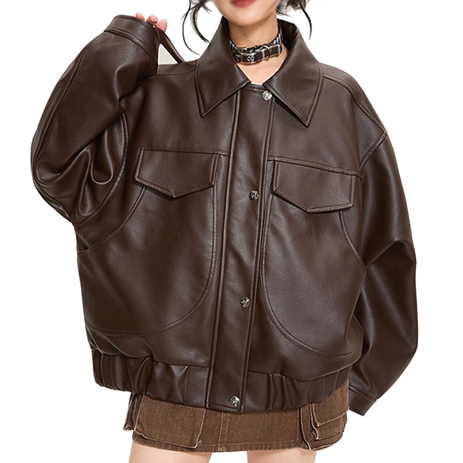Chaqueta de piel sintética holgada cómoda y abrigada contra el frío urbano 8