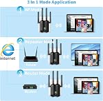 WiFi Extender Booster, 1200Mbps WiFi Booster, 4 Antennas WiFi Extender 5GHz & 2.4GHz Dual Band WiFi Repeater for Home, Ethernet Port (Black3)