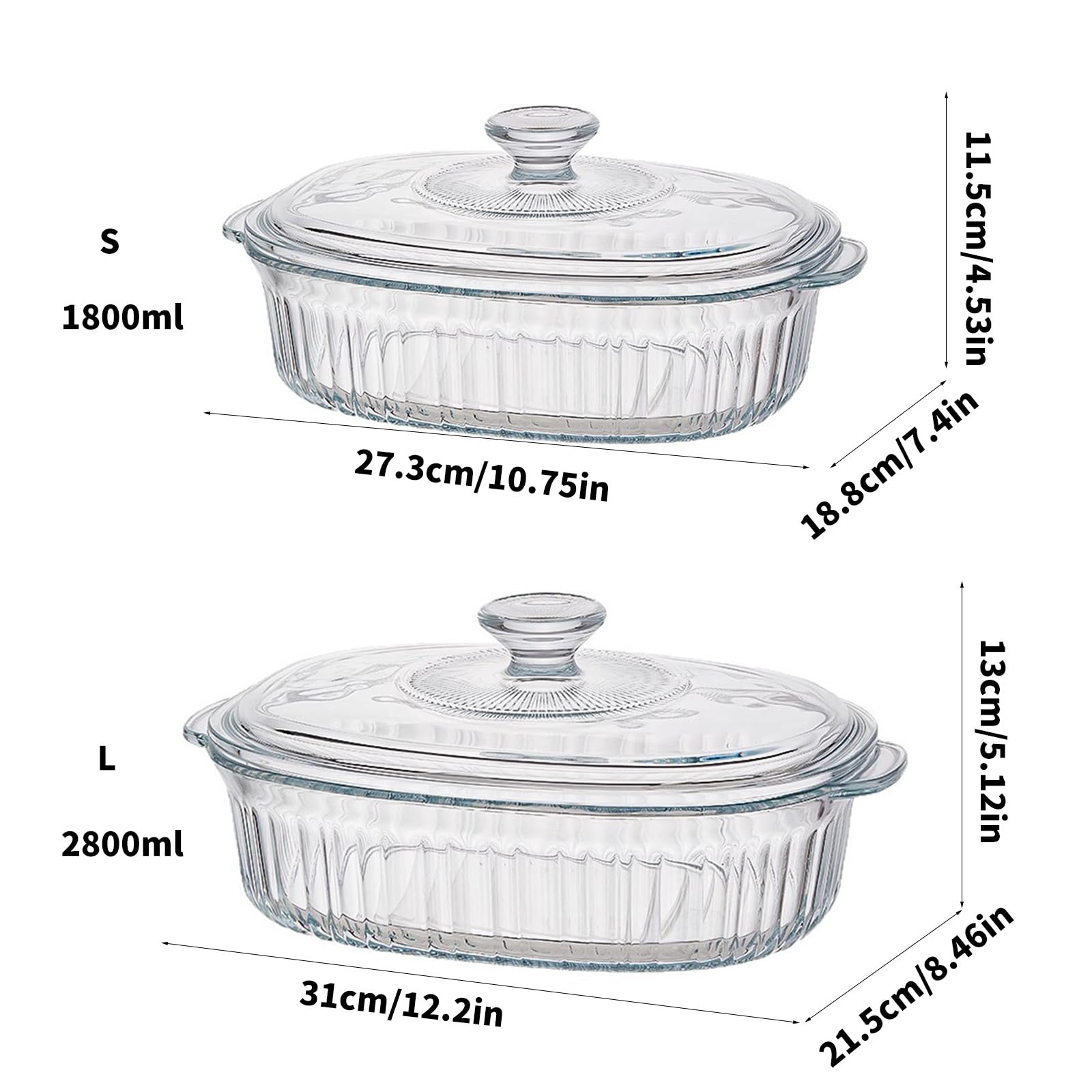 Auflaufform aus Glas mit Deckel, mikrowellengeeignet, zum Backen und Aufbewahren von Suppenschüsseln mit großem Fassungsvermögen