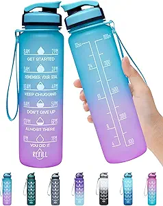 Elvira 32oz Large Water Bottle with Motivational Time Marker & Removable Strainer,Fast Flow BPA Free Non-Toxic for Fitness, Gym and Outdoor Sports