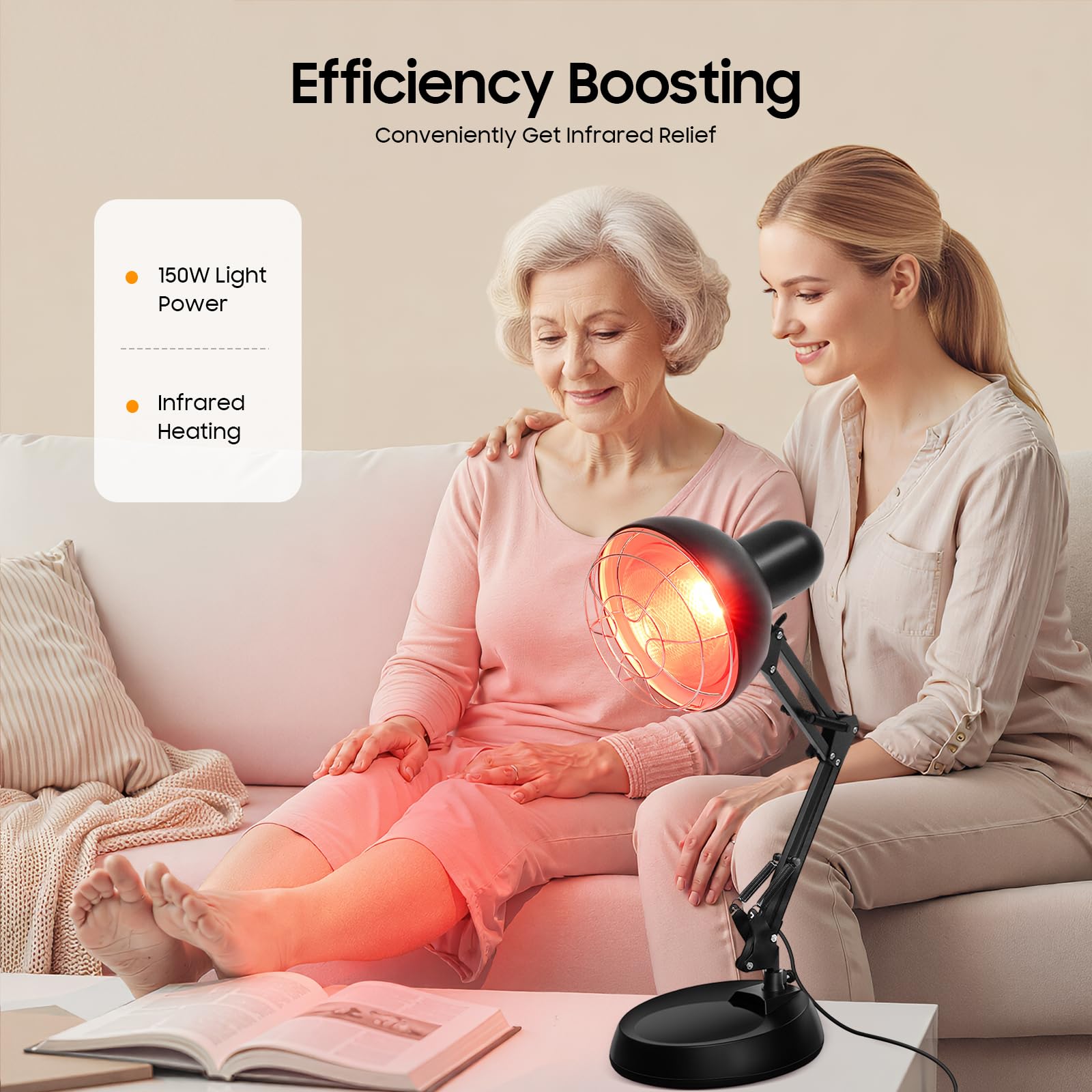 Lampa na podczerwień, 150 W, czerwone światło, lampa grzewcza ze stojakiem, obrót o 360° i składana, medyczna lampa z czerwonym światłem terapeutycznym, do łagodzenia bólu mięśni, czarna