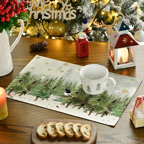 Miniatura 9 de Artoid Mode Juego de 4 manteles individuales de Navidad con diseño de árboles de Navidad, cardenales, copos de nieve, manteles individuales de