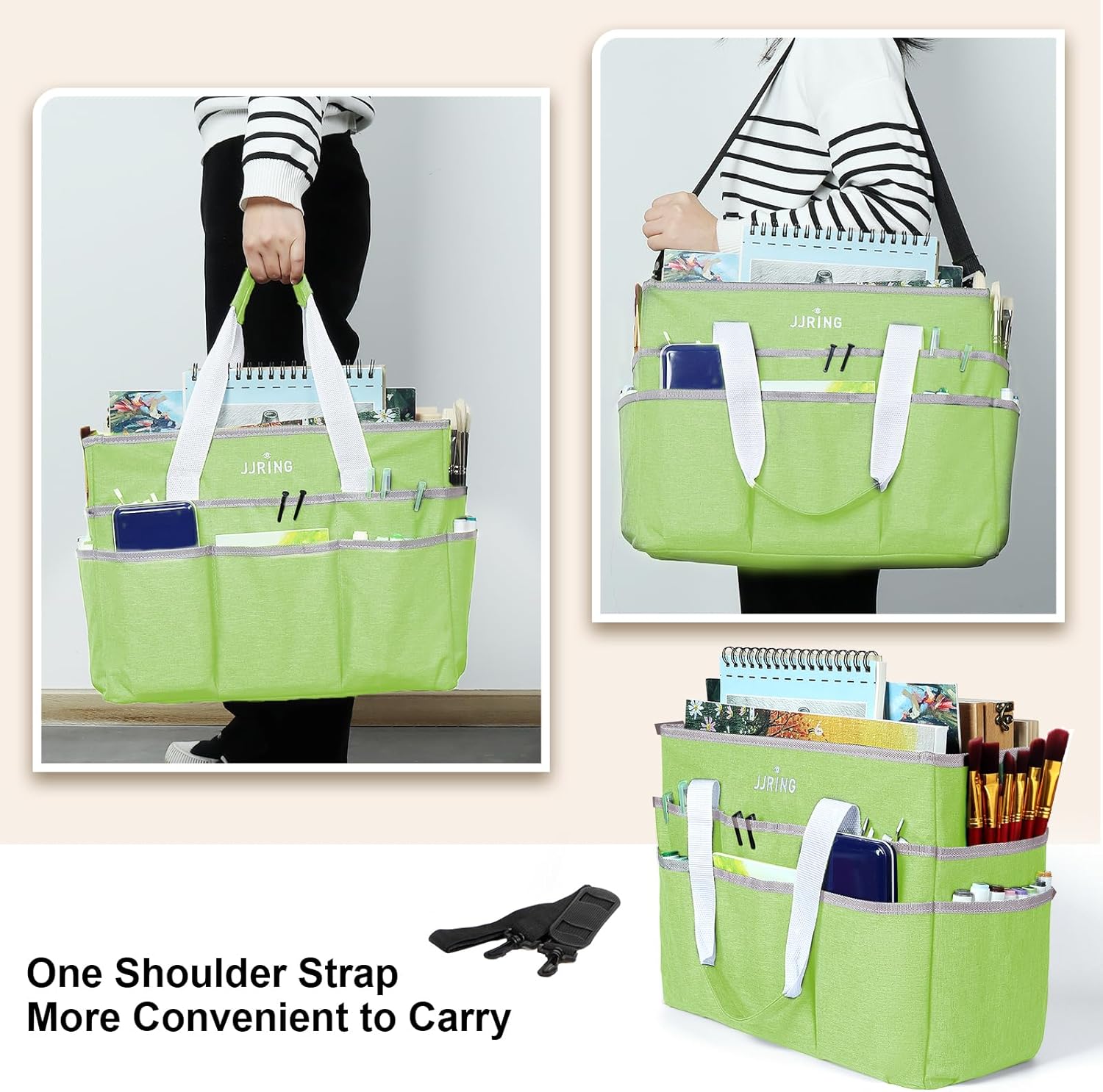 JJRING Craft Organizer Tote Bag, Large Art Storage Caddy with Multiple Pockets, Cyan Sewing Bag for Art, Craft, Scrapbooking, School, Medical, and Office Supplies Storage