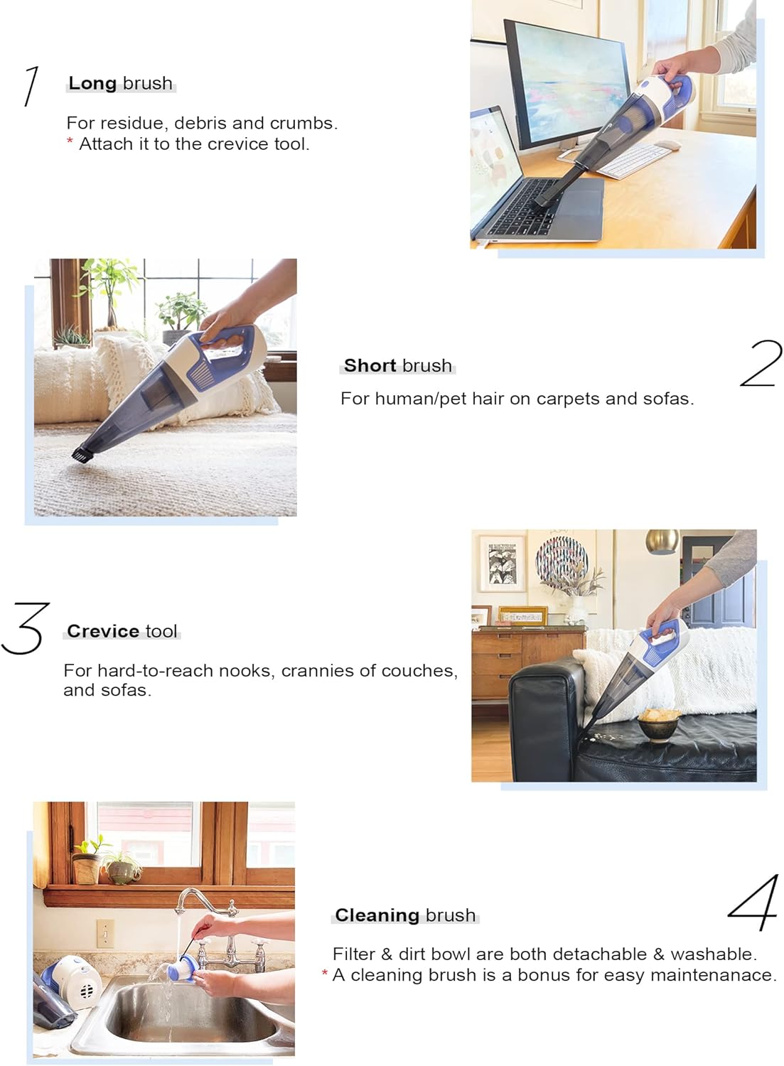 GOGOING Handheld Vacuum Cordless - Strong Suction [9000Pa] - Rechargeable Car Vacuum Cleaner, Hand Vacuum with Large Dirt Bowl, Bright Led Light, 3 Attachments & Cleaning Brush -