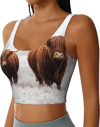 Yak Print U Back Longline Sports Bras for Women with Removable Cups Yoga Bra