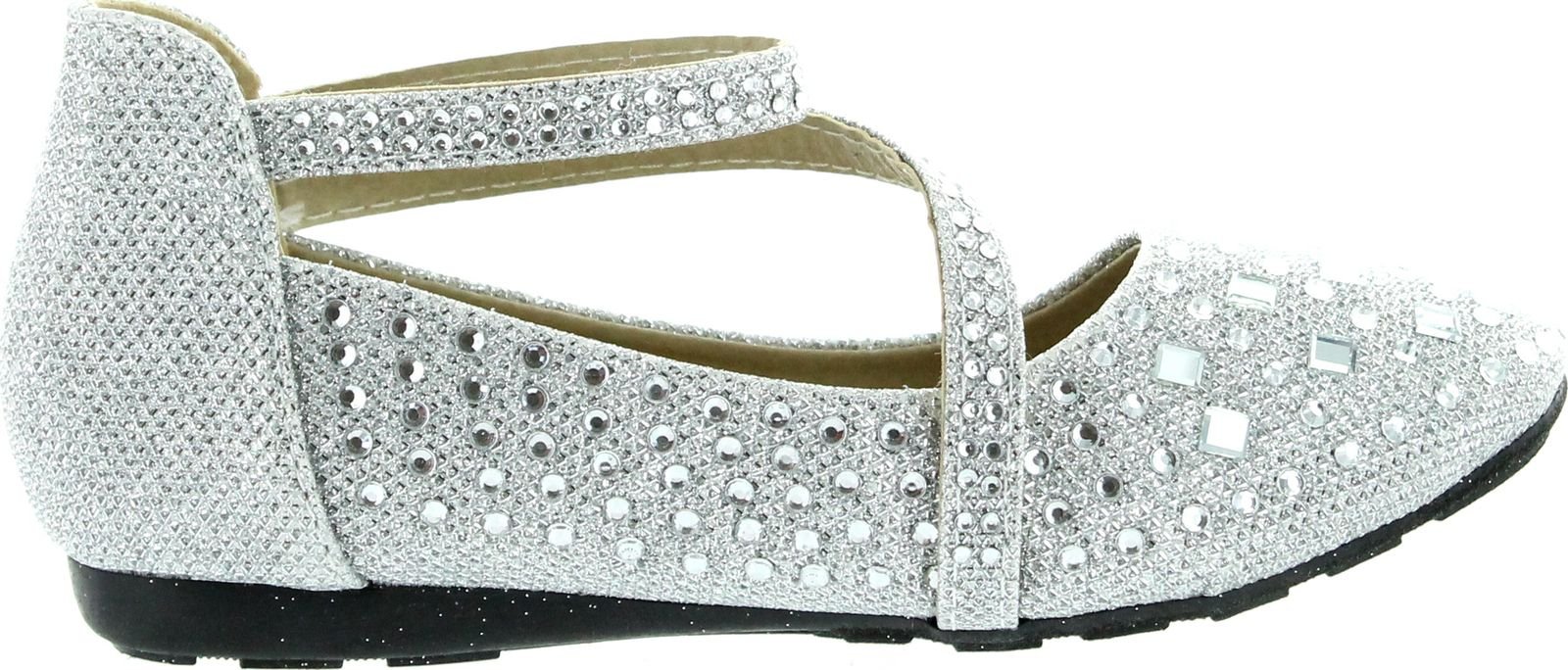 Link Kd-01Km Silver Girls Cute Rhinestone Ballet Ballerina Flats,Silver,9