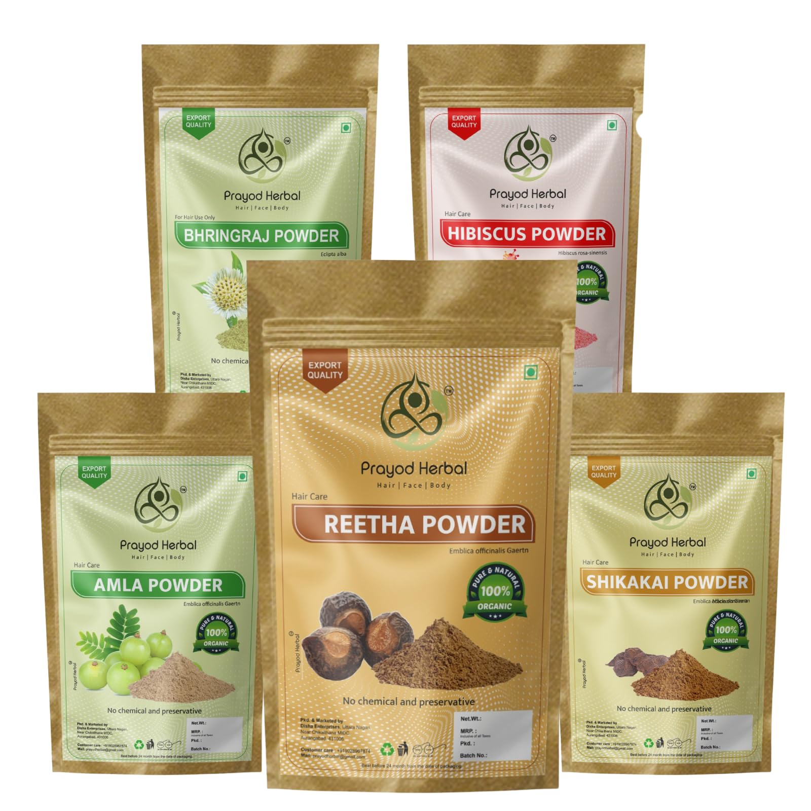Prayod Herbal Hair Care Powder Set, Amla, Reetha, Shikakai, Bhringraj, Hibiscus, 100% Organic, 5 Pack-image-39