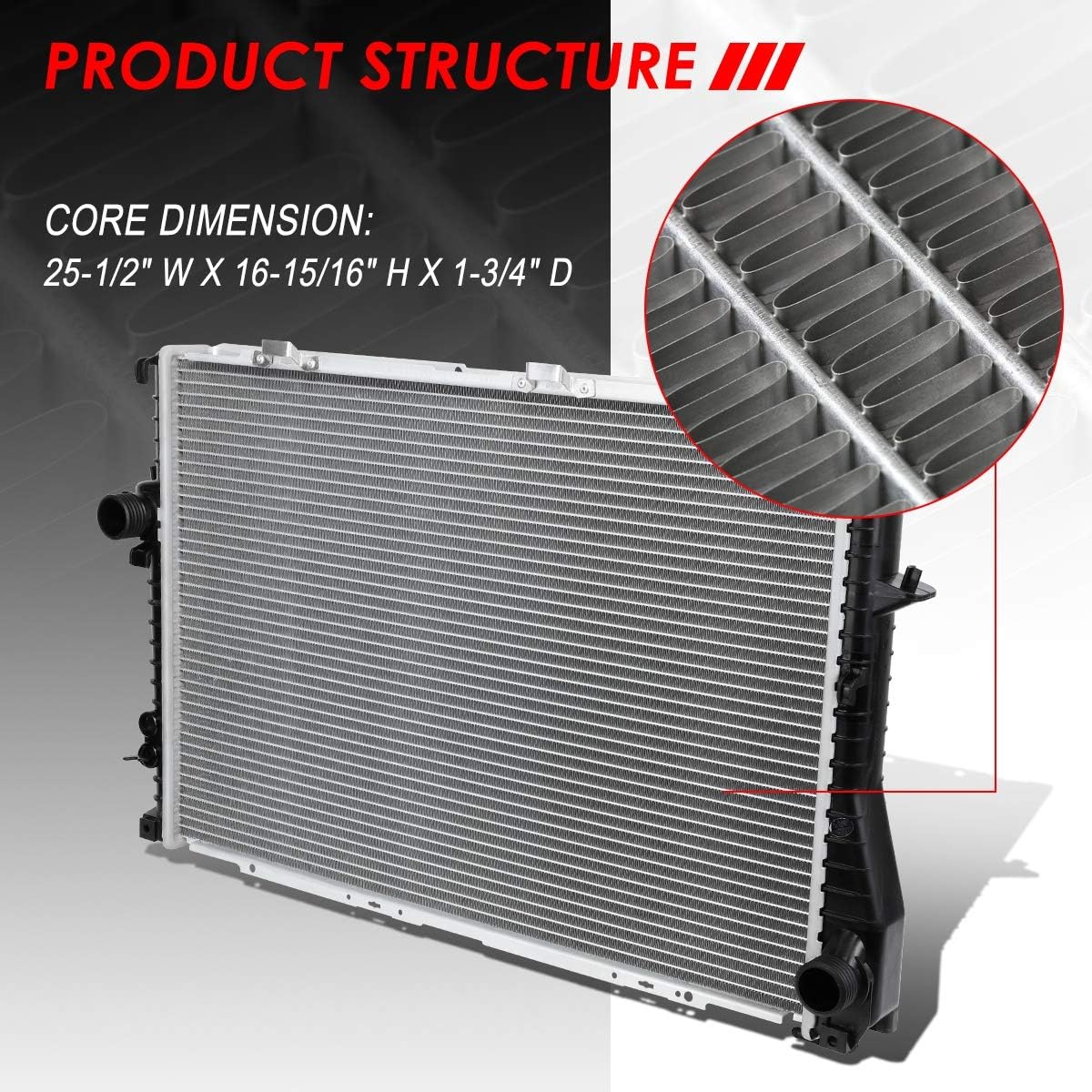 Auto Dynasty Radiator Compatible with 1994-1999 BMW 528i/540i/740i/740il/750il/850ci AT MT, DPI 1401 Factory Style 2-Row Cooling Radiator, Aluminum Core