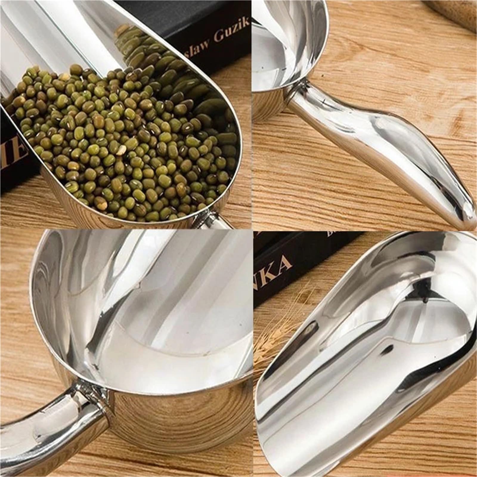 6PCS 8 pollici in acciaio inox pala del ghiaccio raschietto chicchi di caffè cucchiaio pale buffet bar cibo misurini accessori da cucina per Cucina(9Inches)