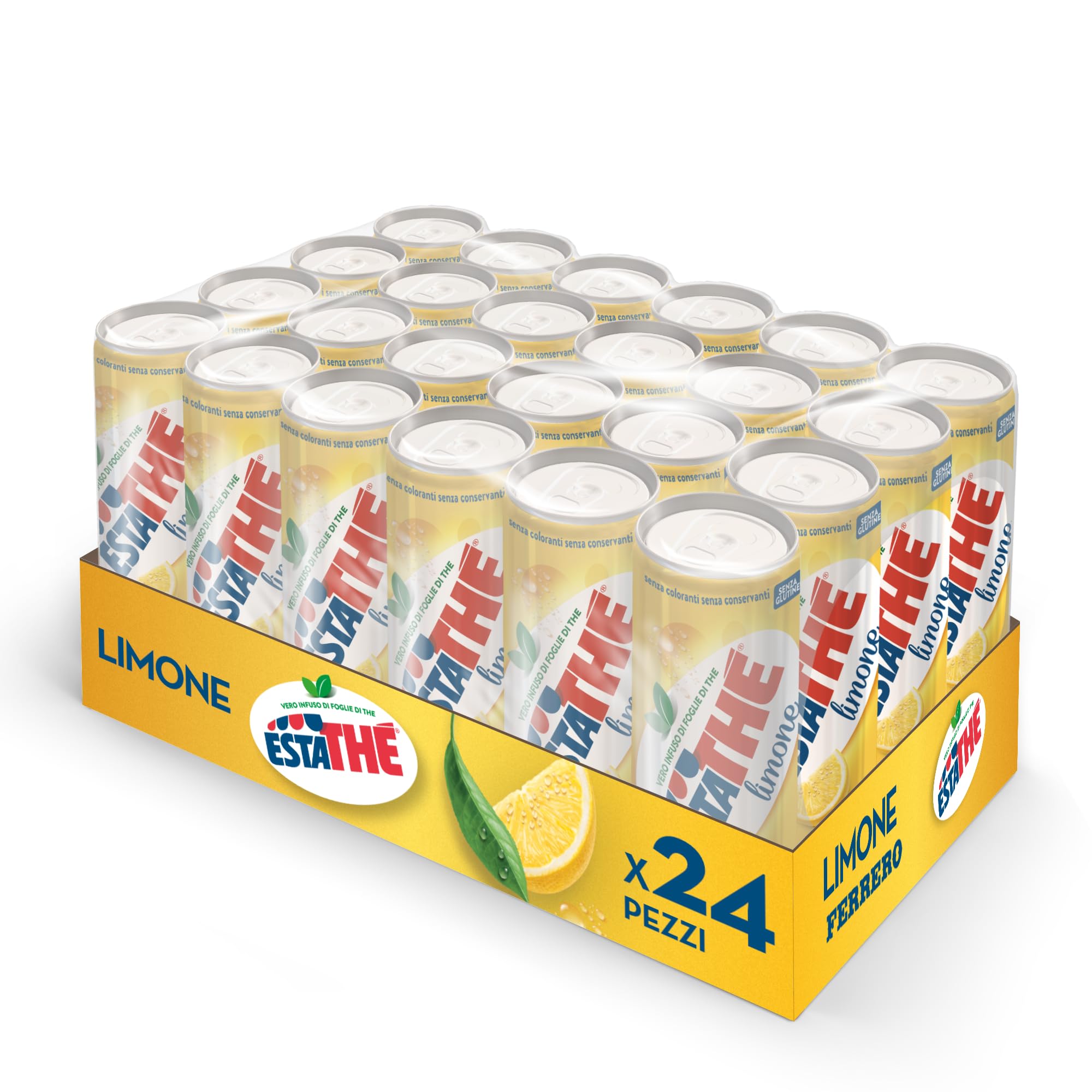 Estathé Limone - The Freddo con Vero Infuso di Foglie di The e Succo di Limone, Bevanda Analcolica Senza Glutine, 24 Lattine da 330 ml