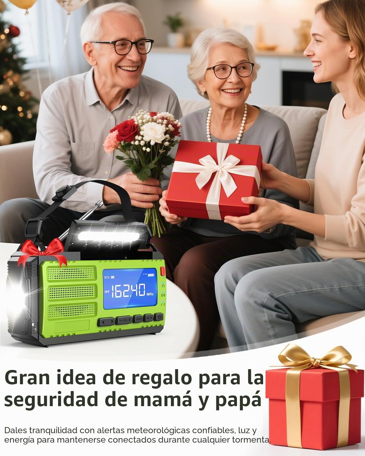 Radio de emergencia de manivela de 10000 mAh/37000 mWh, radio de alerta meteorológica AM FM NOAA, portátil, solar, 4 métodos de carga, linterna de 3 modos, lámpara de lectura, alarma SOS, cargador de