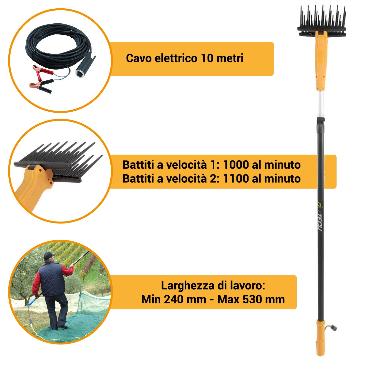 Crisalide® - Olytech Dualcomb 13 Scuotitore Raccogli Olive Abbacchiatore Scuotiolive a Batteria - Nero