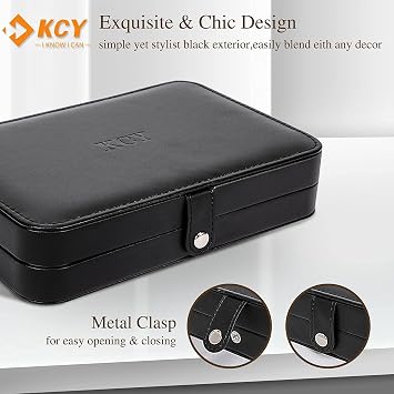 KCY Travel Jewelry Organizer Box for Women Girls, Small Travel Jewelry Case, PU Leather Portable Jewellery Storage Boxes Display Holder for Ring Earrings Necklace Bracelet Bangle, Gifts, Black