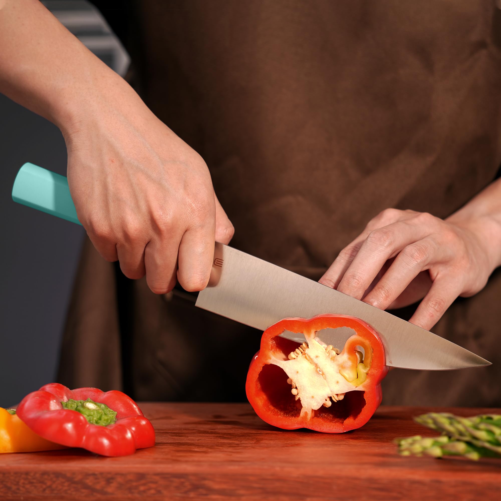 8 Inch Chef Knife, Kitchen Knife with AR-RPM9 Steel & Ergonomic ABS Handle — Amazon image 7
