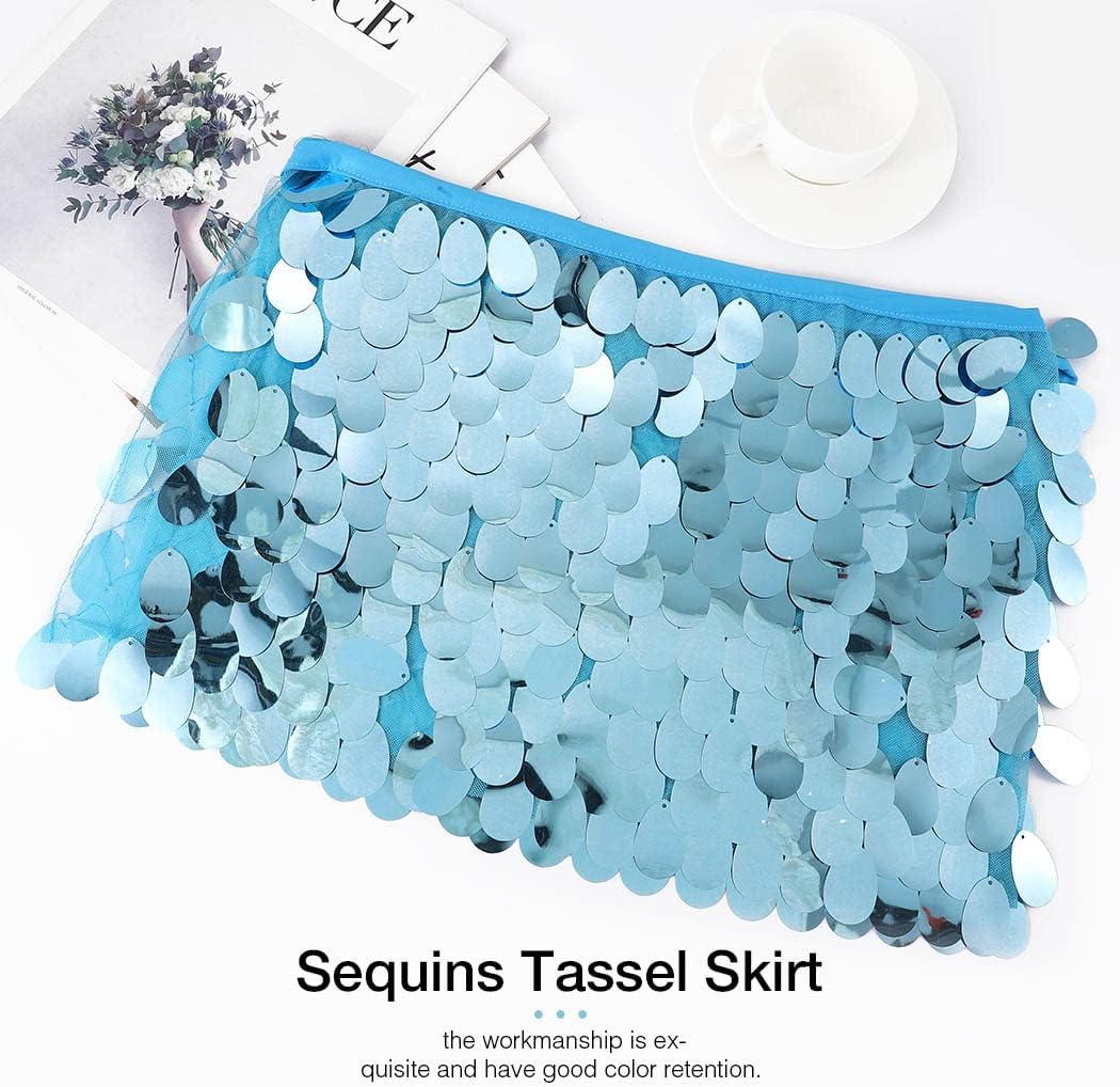 TWINKLEDE Sequin Mermaid Skirt Sparkly Mardi Gras Costume Belly Dance Mini Skirts for Women - Image 7