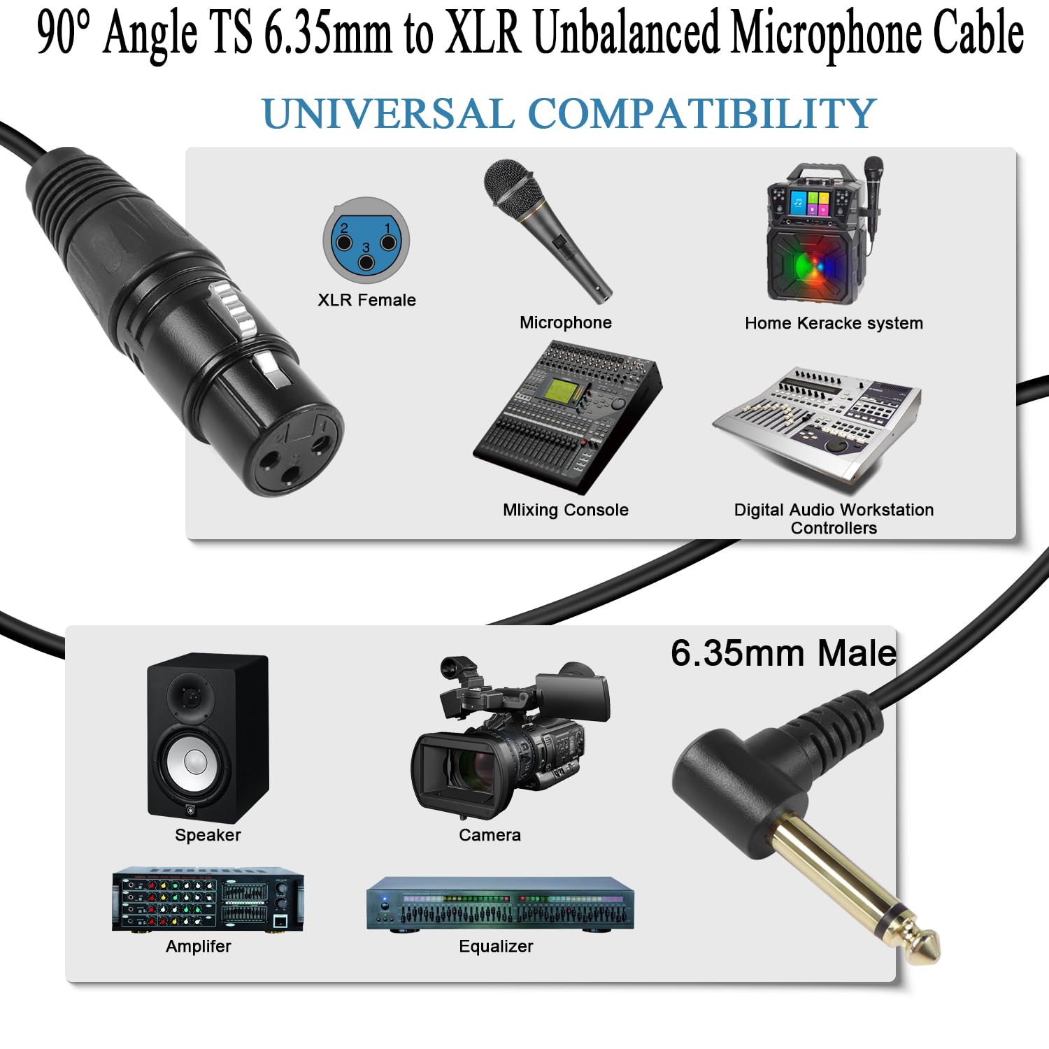 Amazon.co.jp: QIANRENON 90°アングル TS 6.35mm - XLR アンバランス