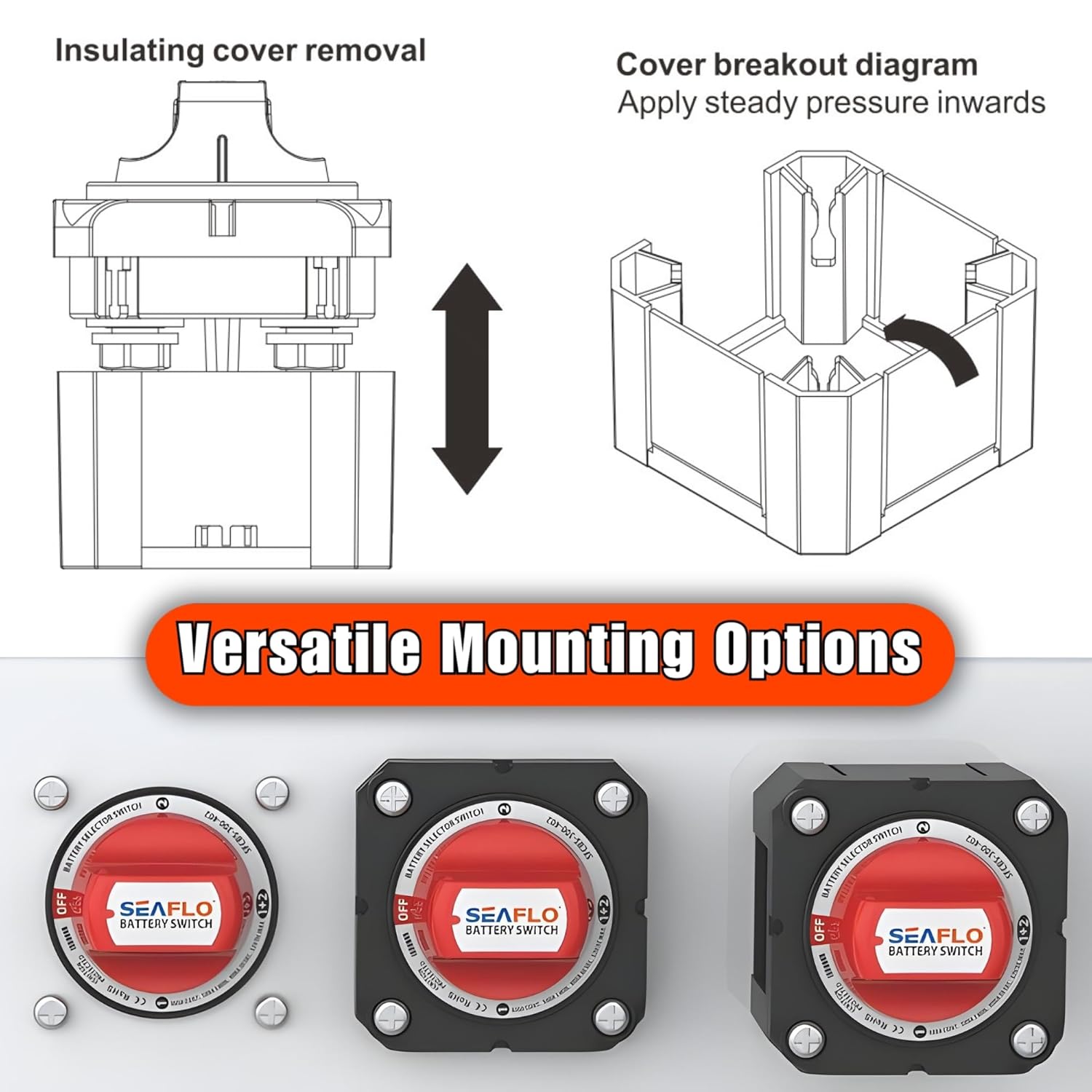 SEAFLO 300A Battery Disconnect Switch – 12V/24V/48V Heavy-Duty Isolator Switch, Single Circuit ON/Off, IP66 Waterproof, Auto, Marine, Boat, RV, Car, ATV – CE & RoHS Certified (On/Off |2-Pack)