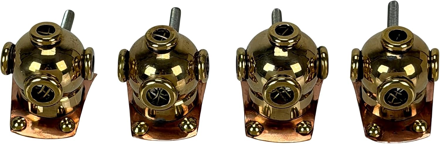 Things2Die4 Set of 4 Diver Helmet Drawer Pulls, 1.25 Inch Polished Brass