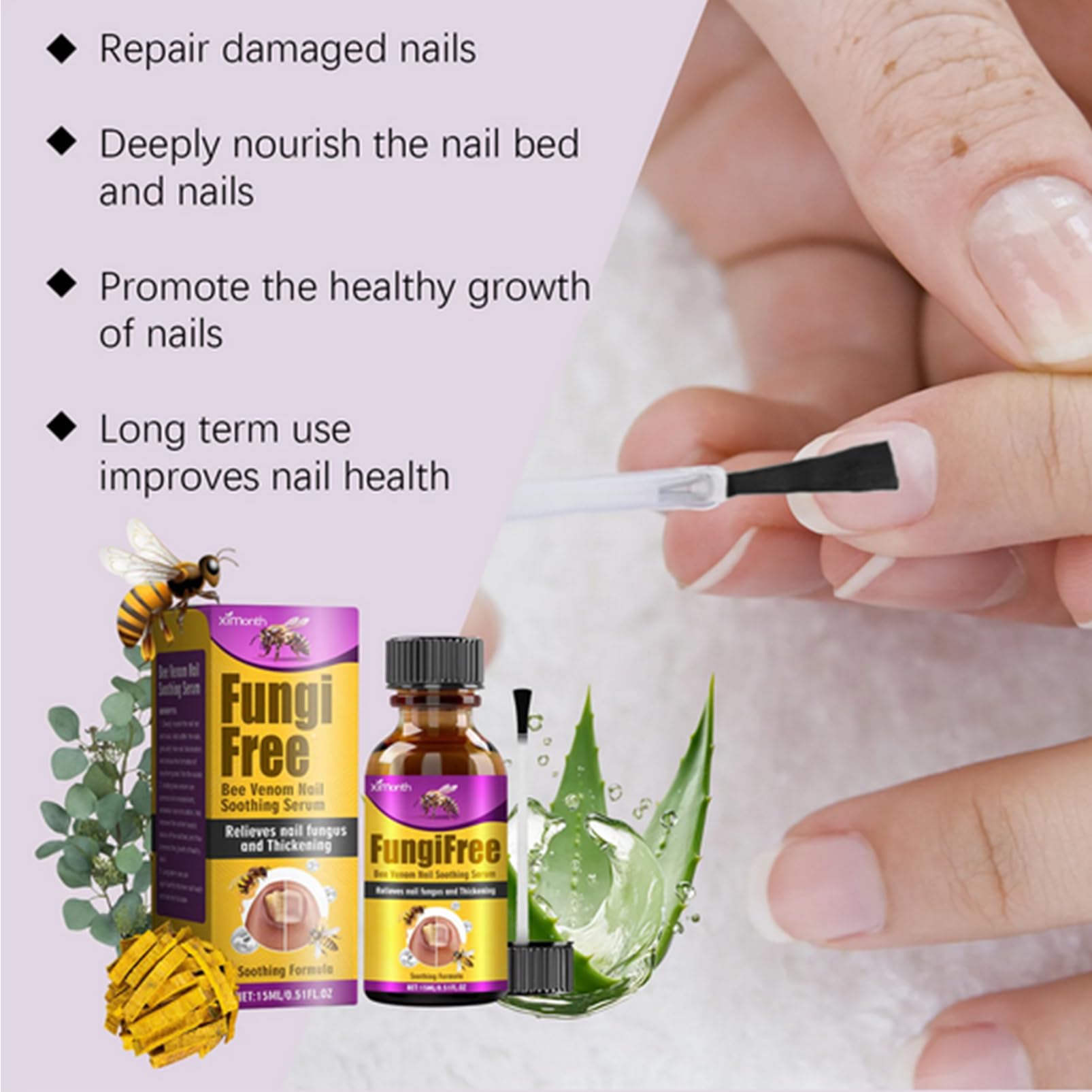 15ml Nail Care Liquid, Nail Fungus Care Serum, Bee Venom Nail Soothing Serum,Nail Softening agent for Repairing ingrown Toenails, anti-infective onychomycosis Treatment Essence of bee Venom - Image 2