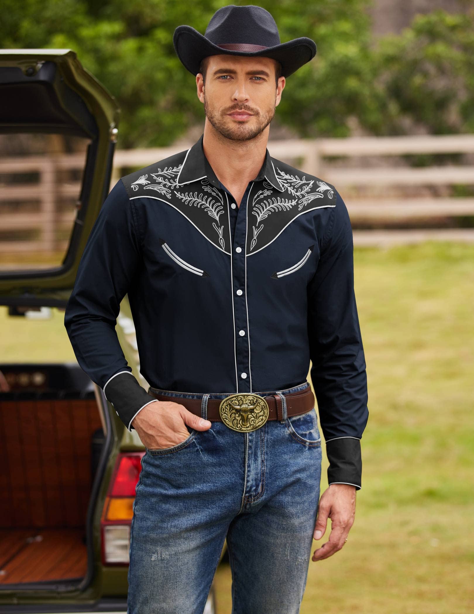 COOFANDY Uomo Western, Retro Casual (Confezione da 1)
