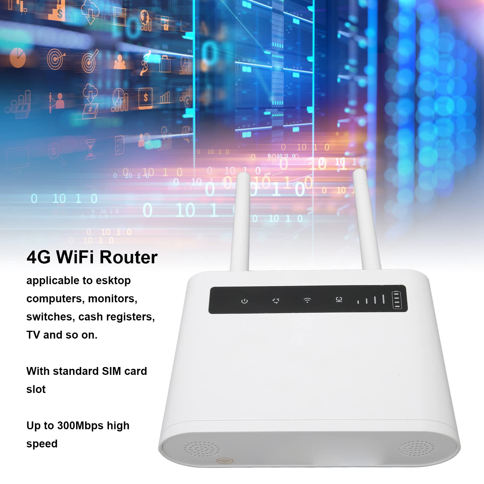 Bewinner Router Modem 4G LTE Sbloccato con Slot per Scheda SIM, WiFi 300 Mbps, Router Hotspot WiFi Mobile Wireless con 2 Antenne, Router LTE Wireless per la Famiglia Dell'ufficio
